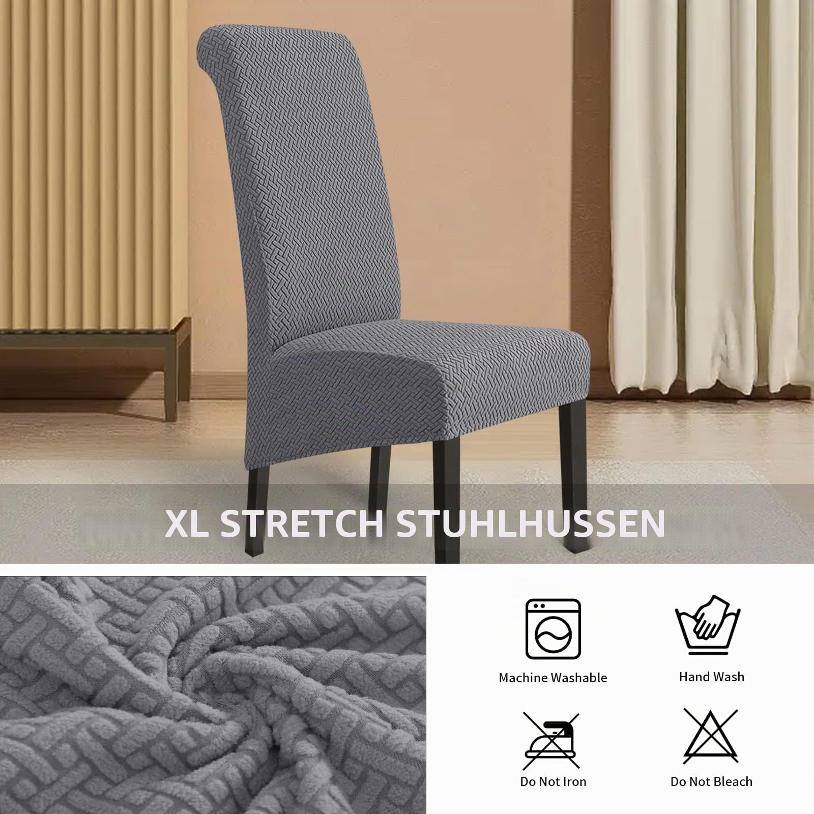 Lydevo Stuhlhussen XL 6er Set Stretch Stuhlhussen Schwingstühle XL für Esszimmerstühle Spandex Universal-Stuhlbezug Large Dining Chair Schonbezüge für Stuhl Esszimmer Hotel Bankett,Diagonal#Grau