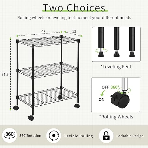 Miniatura 4 de Estantería de alambre de 32 pulgadas de alto x 23 pulgadas de ancho x 13 pulgadas de profundidad, estante de almacenamiento con ruedas, estante de