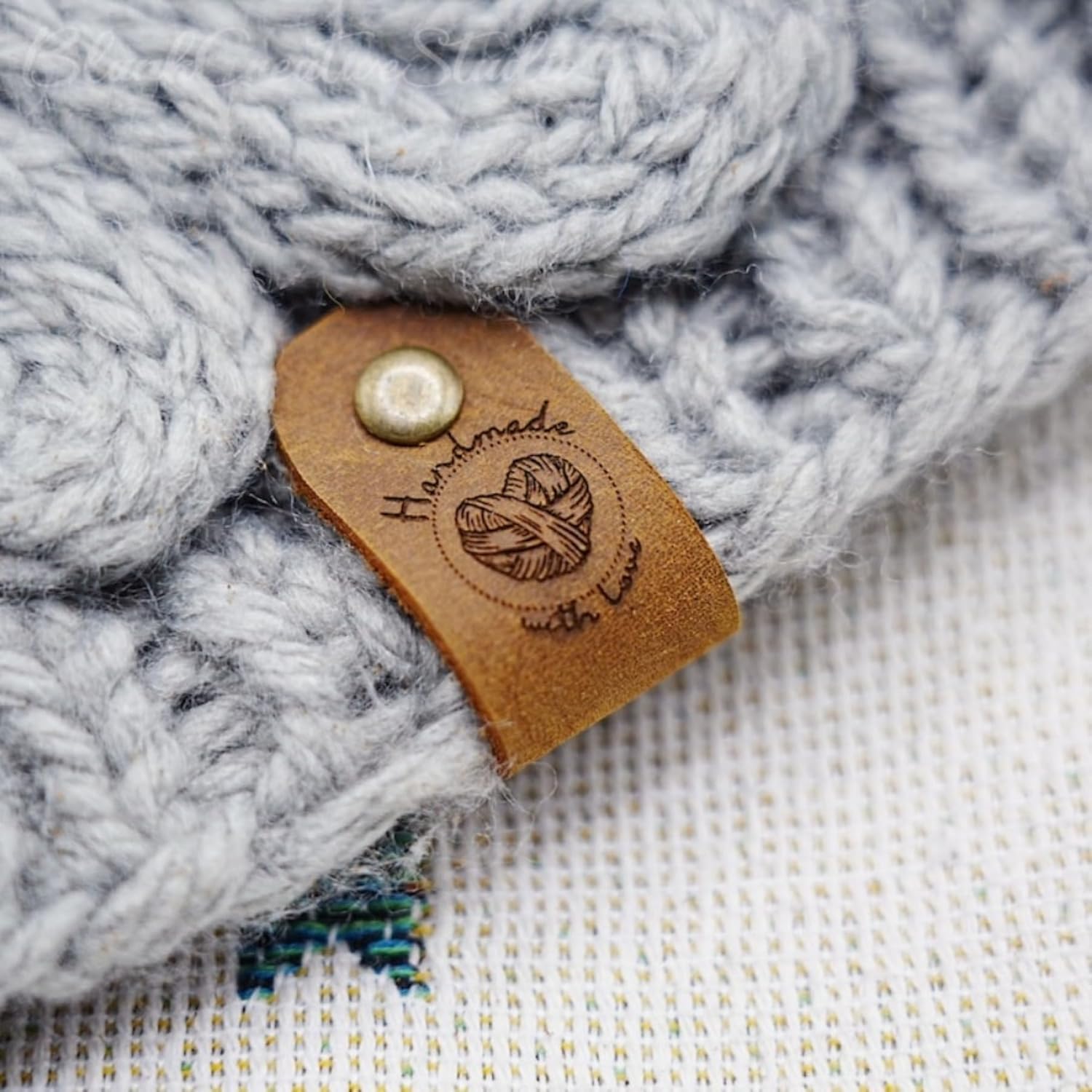 Personalized Leather Labels for Knits,Custom Your Icon/Logo/Text Leather Tag,Custom Tag with Rivets (100pcs)