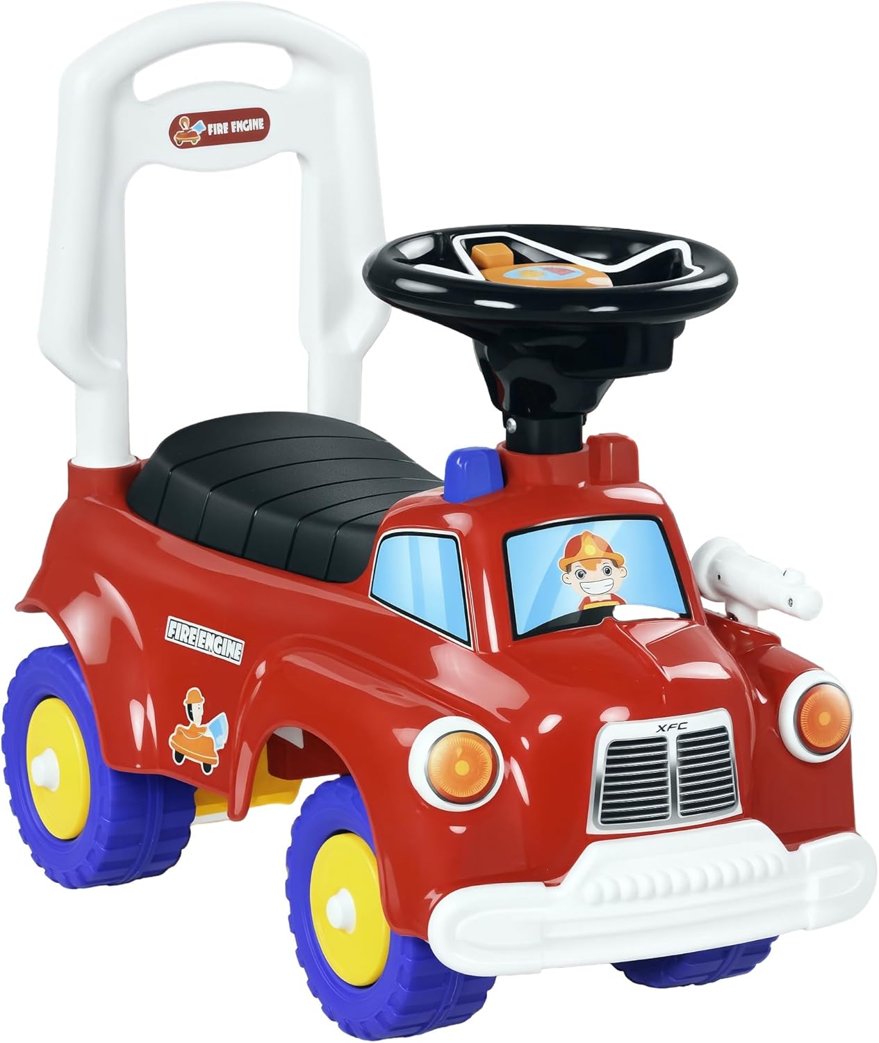 Qaba Push Car, Baby Ride on Fire Truck Toy with Music, Horn, Under Seat Storage, Foot to Floor Sliding Car for Kids 18-36 Months, Red
