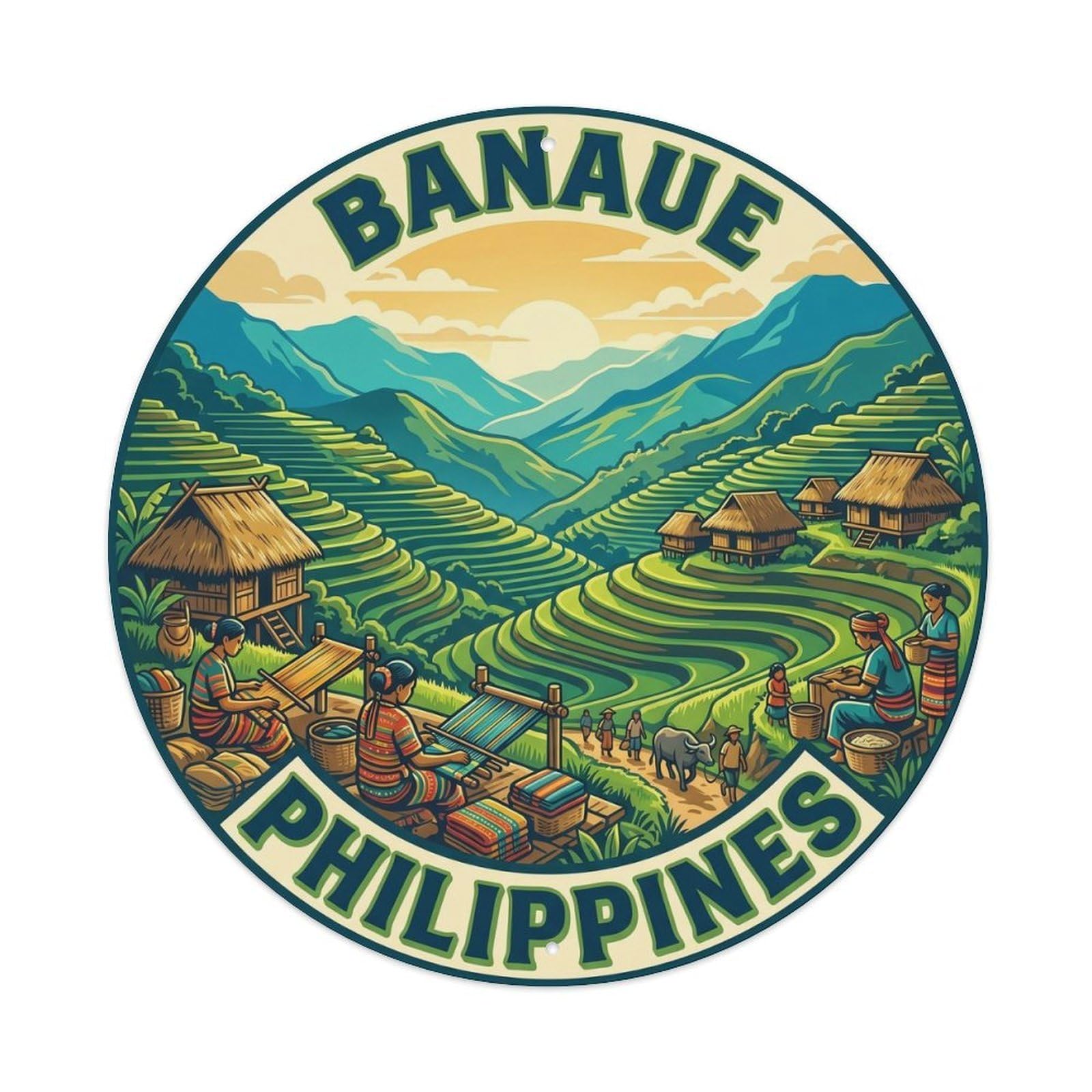 Vintage Travel Philippines Banaue Rice Vintage Metal Tin Sign Plaque Wall Decor for Cafe, Club Bar, Office, Garden Metal Poster 8x8Inch