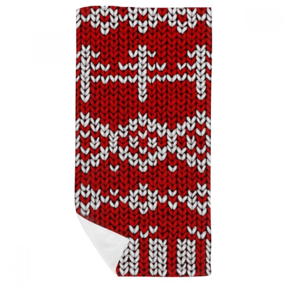 Serviette de bain motif tricot rouge pour peau sensible douce 35x70cm
