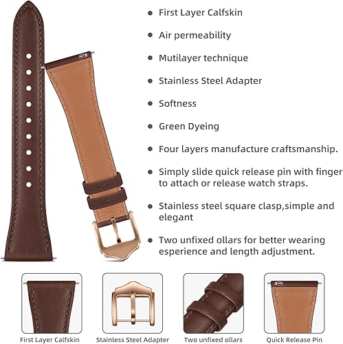 Miniatura 3 de OXWALLEN Correa de reloj de piel de liberación rápida de 0.78 pulgadas compatible con Samsung Galaxy Watch 6 5 4 Band 1.575 in 1.732 inWatch 5 Pro