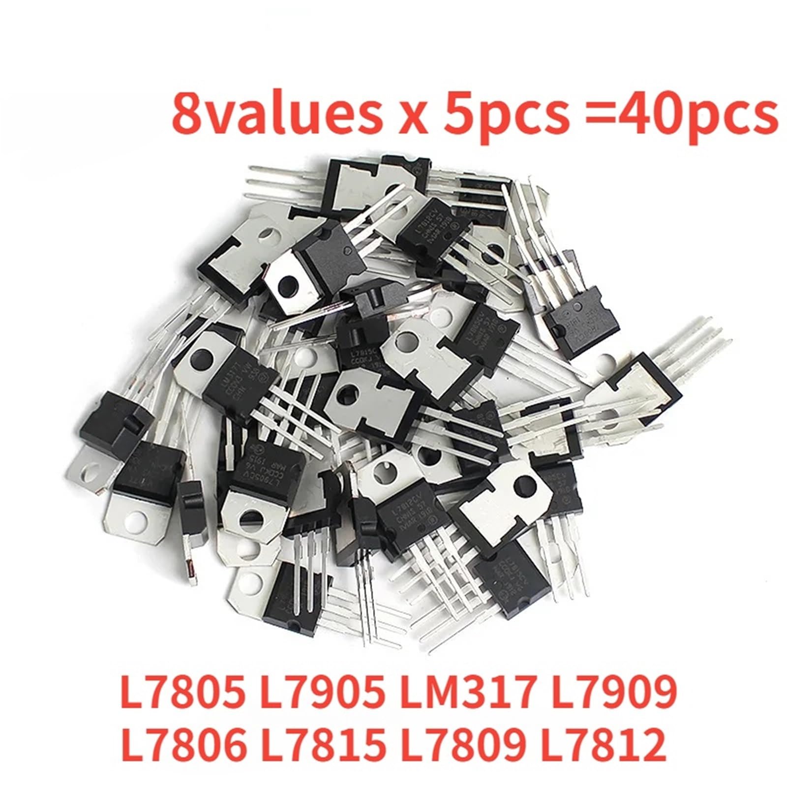 Kit assortimento Transistor Mosfet 40 Pezzi IC TO-220 L7805 L7806 L7809 L7812 L7815 L7905 L7909 Regolatori di Tensione LM317T