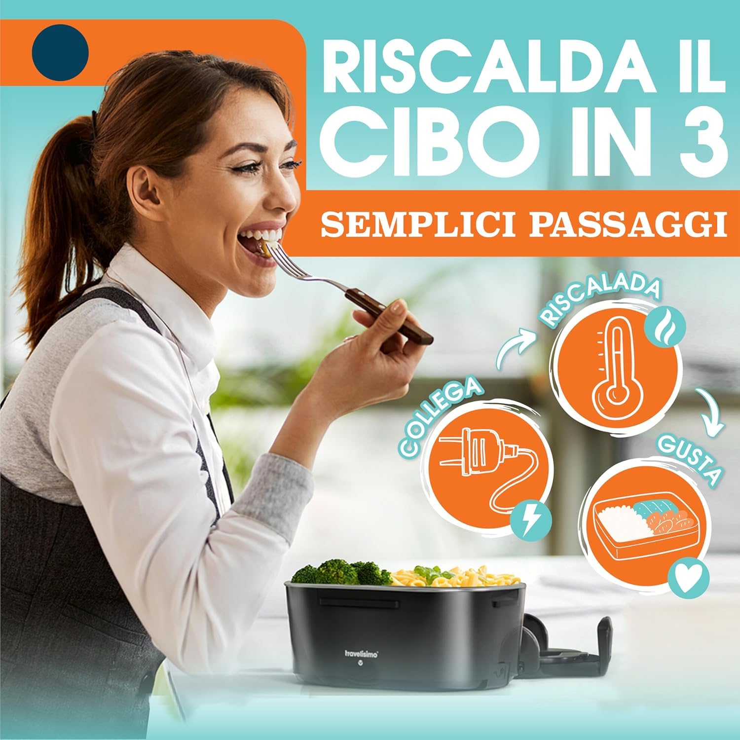 Scalda Vivande Portatile Da 100W, 1,5L, Con Borsa Termica E Posate, Per Auto (12/24V) E Casa (220V)