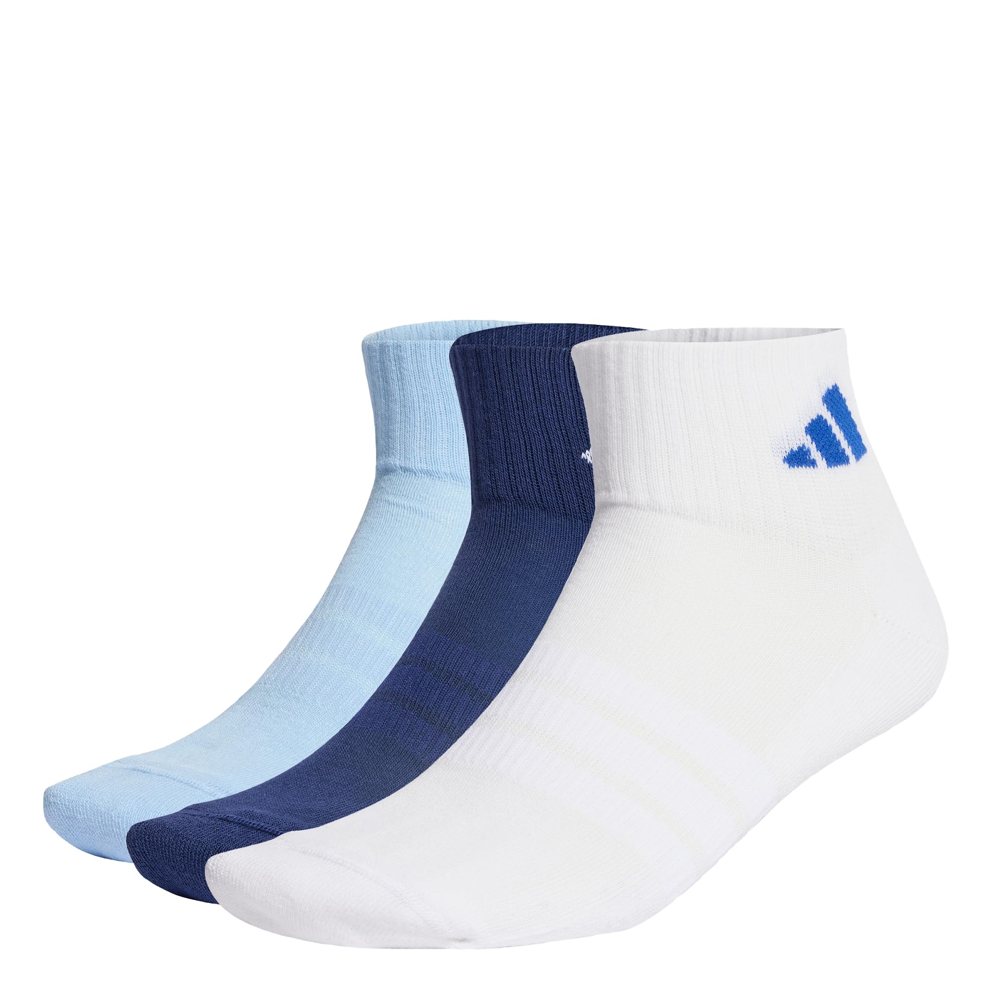 adidas Unisex CUSHIONED SPORTSWEAR ANKLE SOCKS 3 PAIR PACK, dark blue/white/glow blue, 13-14.5