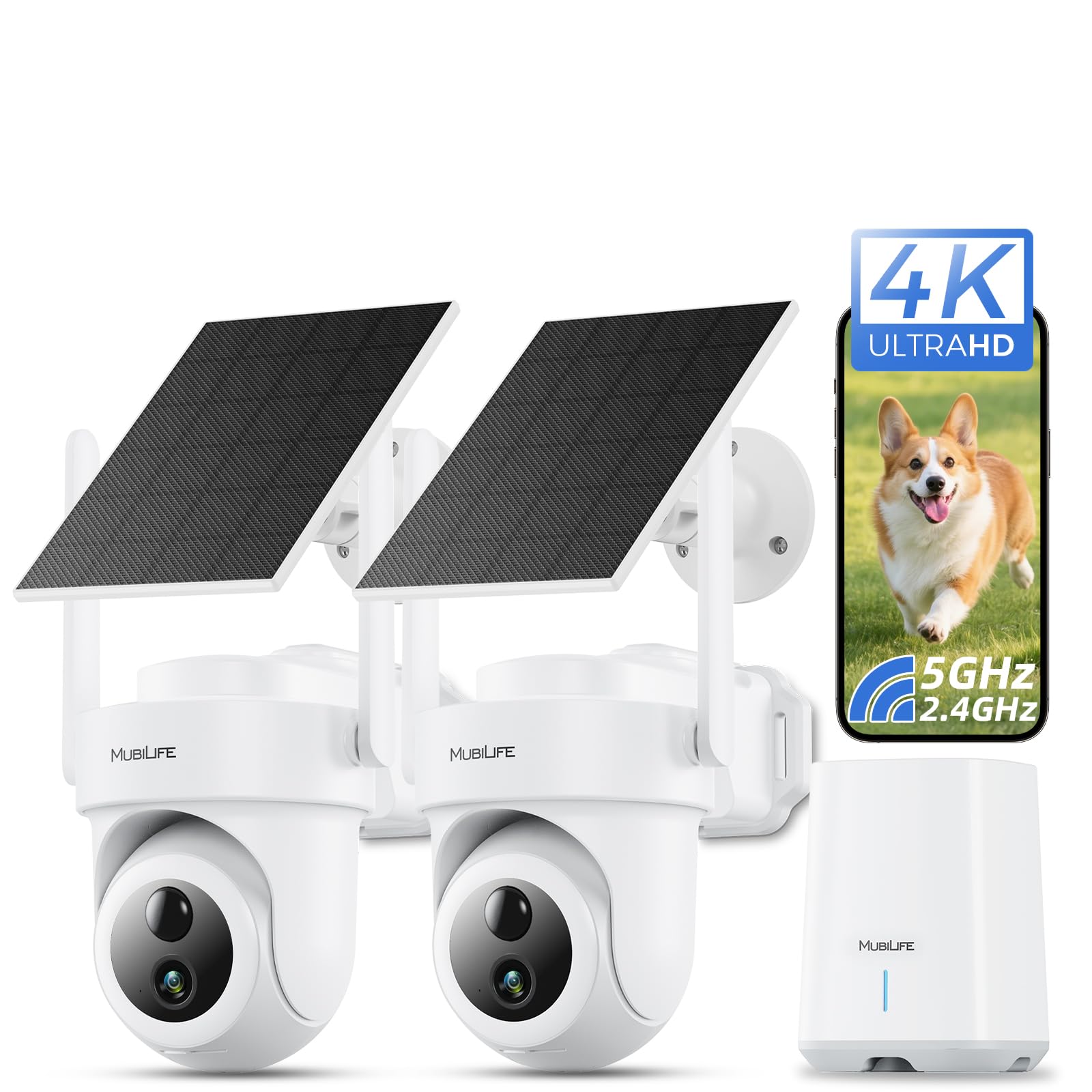 MUBILIFE 4K Security Cameras Wireless Outdoor, No Subscription, 8MP Solar Powered Cameras for Home Security, 64GB Local Storage, AI Auto Tracking,