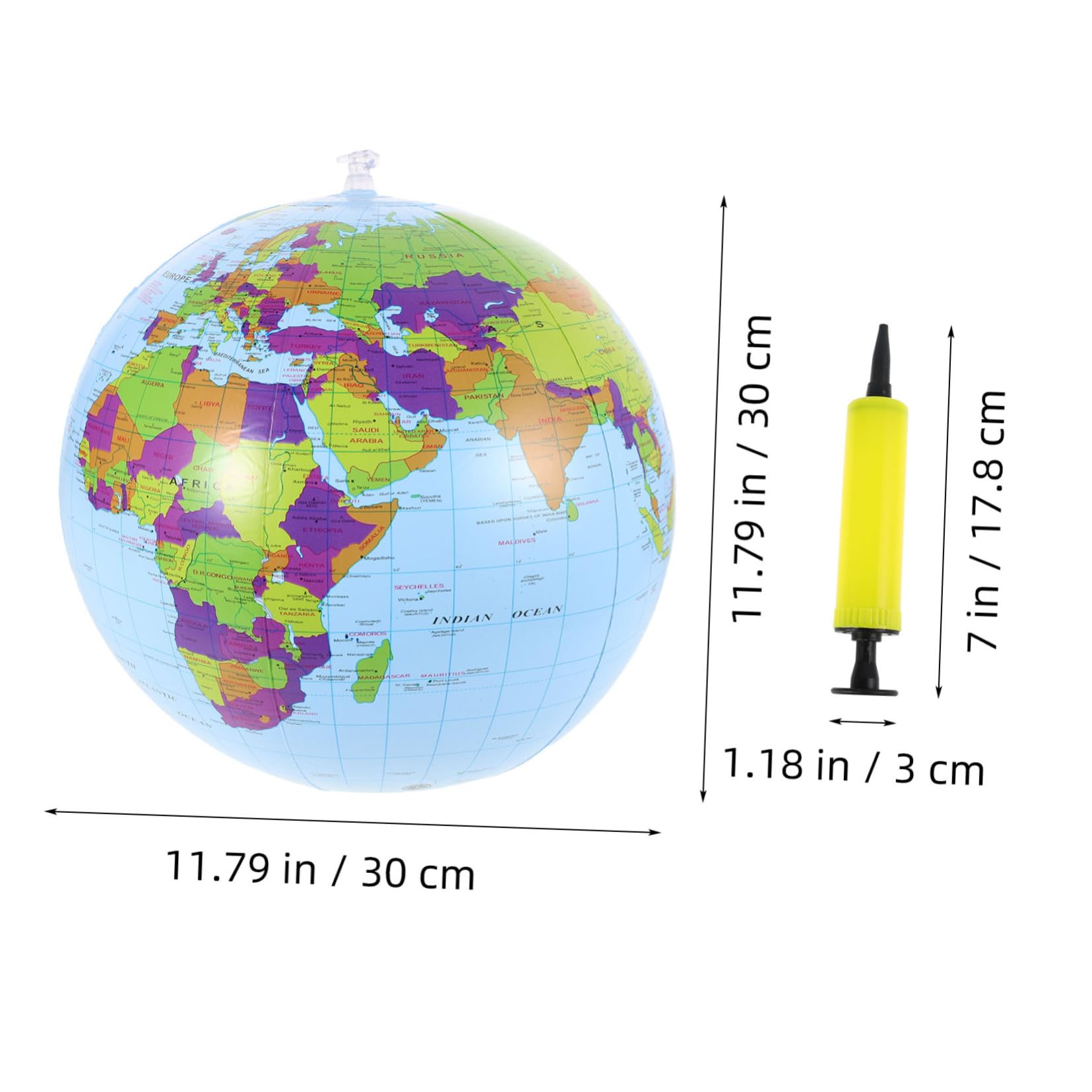 Kisangel Set 3x Inflatable Pool Party Balls Compact Teaching Globe for Kids Great for Home School and Travel Education Random Color