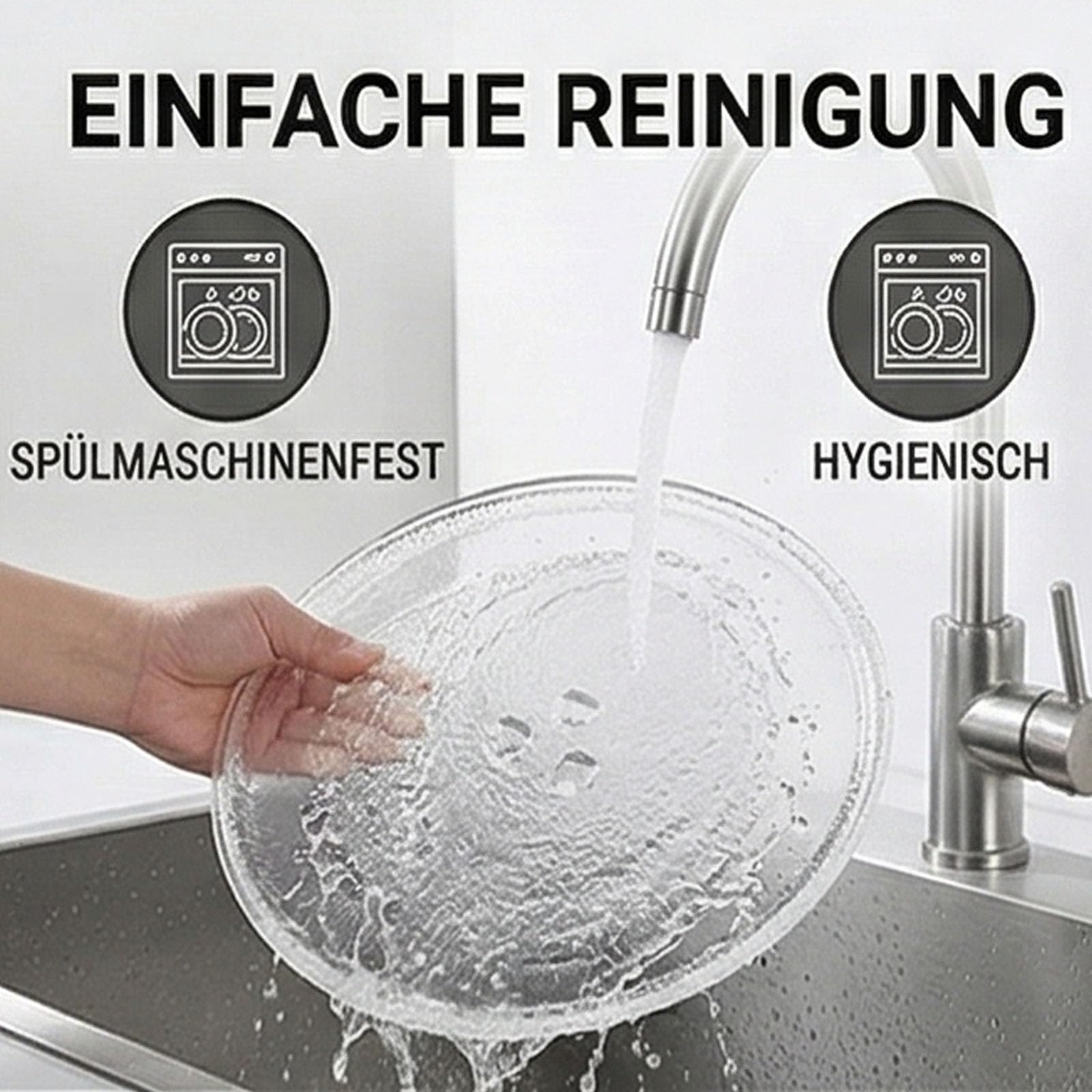 Universal Mikrowellenteller 24,5 cm Drehteller Mikrowelle mit 3 Noppen, 1 Mikrowelle Drehring und 1 Mikrowellen Drehbarer Teller Koppler Glasteller für Mikrowellen, Küche, Esszimmer