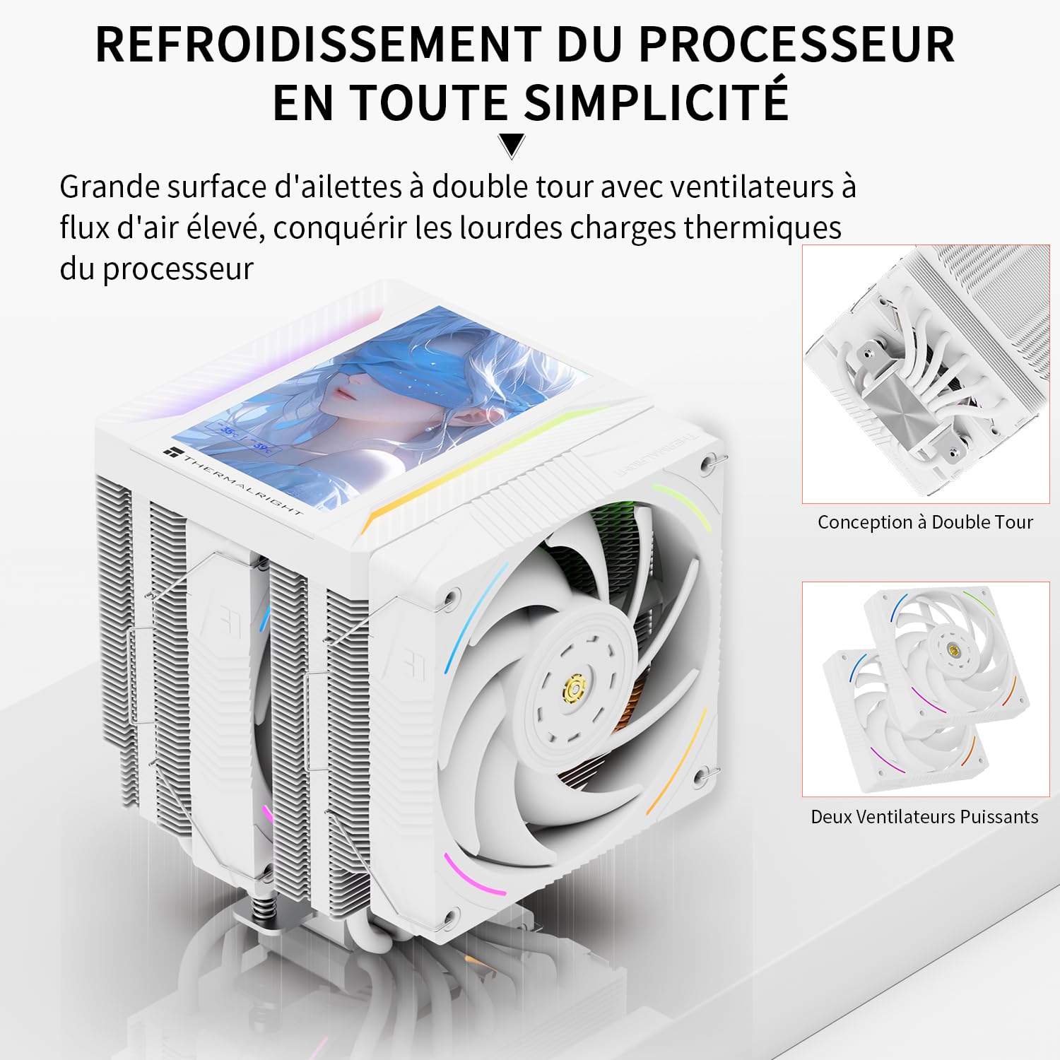 Thermalright Peerless Assassin 120 VISION MAX ARGB Biały Sprzęt chłodzący procesora z 6 przewodnikami cieplnymi, 5-calowy wyświetlacz magnetyczny, rozdzielczość 480 x 854, do AM4/AM5 i Intel LGA1700