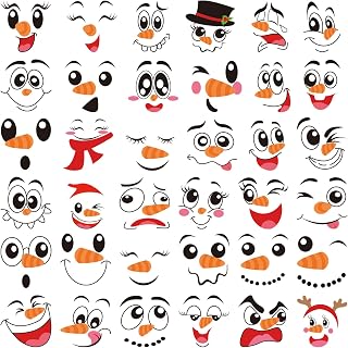 CCINEE 36pcs Snowman Face Stickers for Craft, Christmas Snowman Face Decals Self Adhesive Face Stickers for Holiday Craft Cup Window Xmas Ball Glass Wall Kitchen Decorations