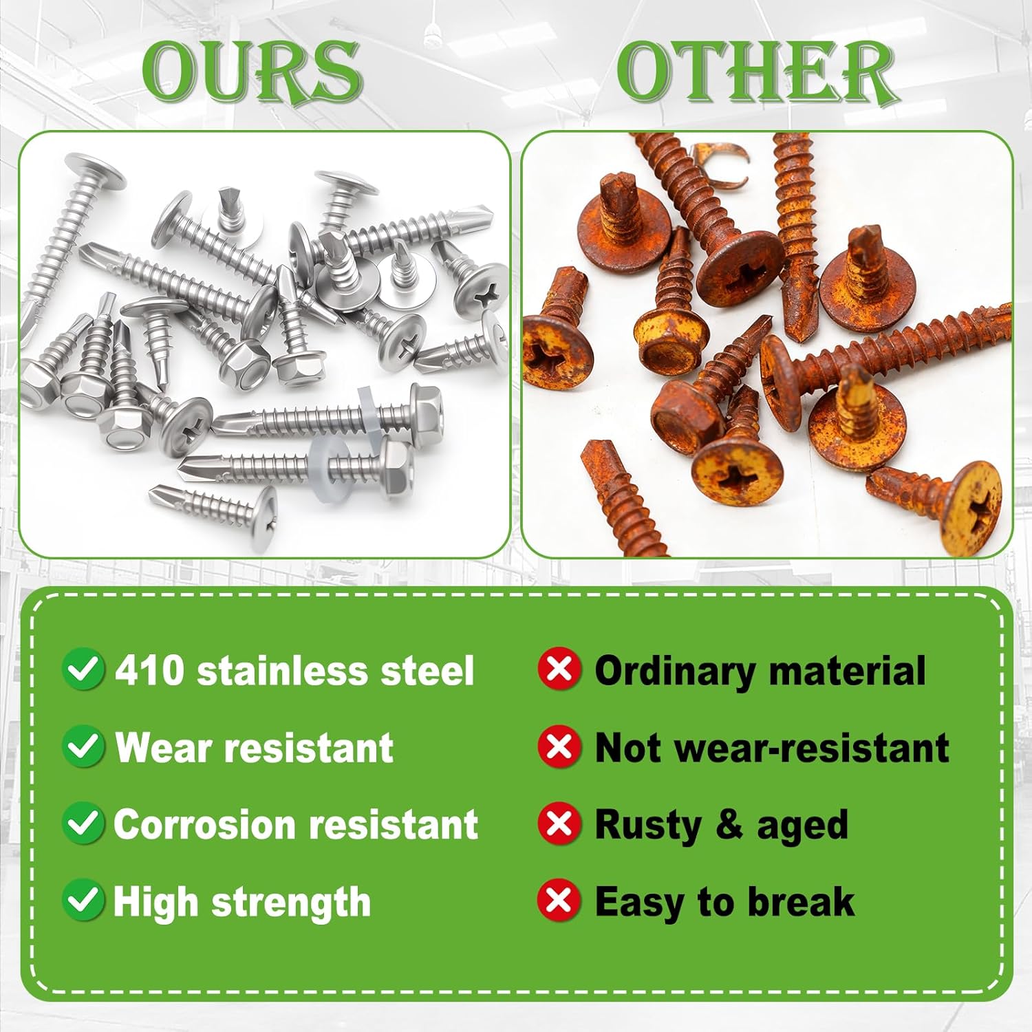 mxuteuk 1220PCS #8#10 Self Tapping Screws for Metal,410 Stainless Steel Self Drilling Screws,Truss Head 1/2" to1-1/2'' Self Tapping Screw for Plastic(610pcs Screw+610pcs Washer)