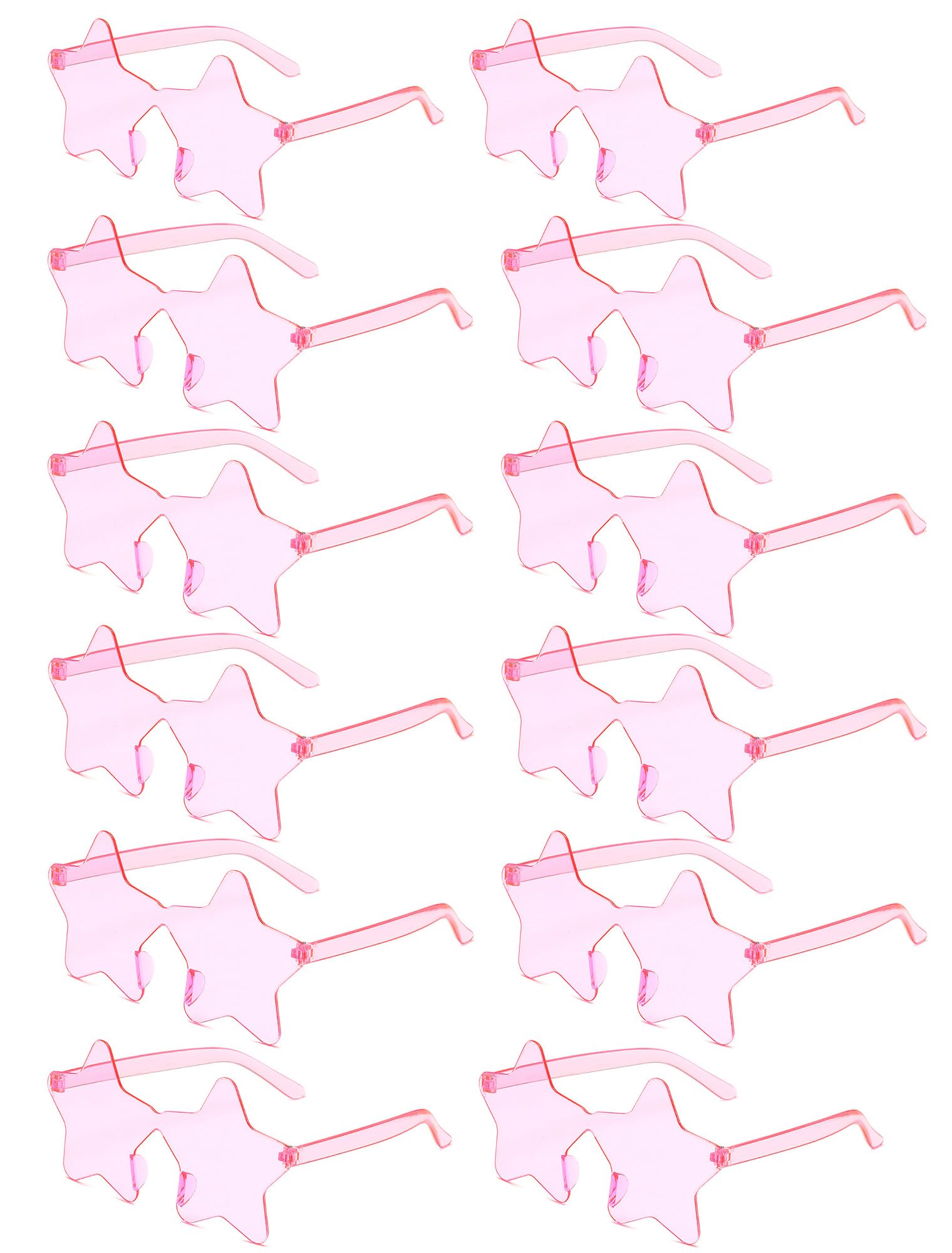 WNSIRVY 12 Pairs Rimless Star Shaped Sunglasses, Transparent Candy Color Star Glasses Bulk - Fun Sunglasses for Pool Party Decorations Fun Gatherings Photo Booth Props Party Favors (Pink)