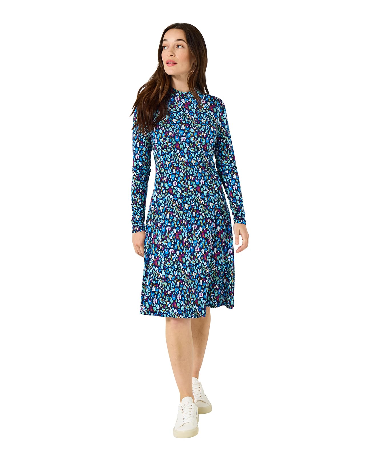 Joe Browns Women's Printed High-Neck Jersey Mini Dress, Regular, Blue, UK 18