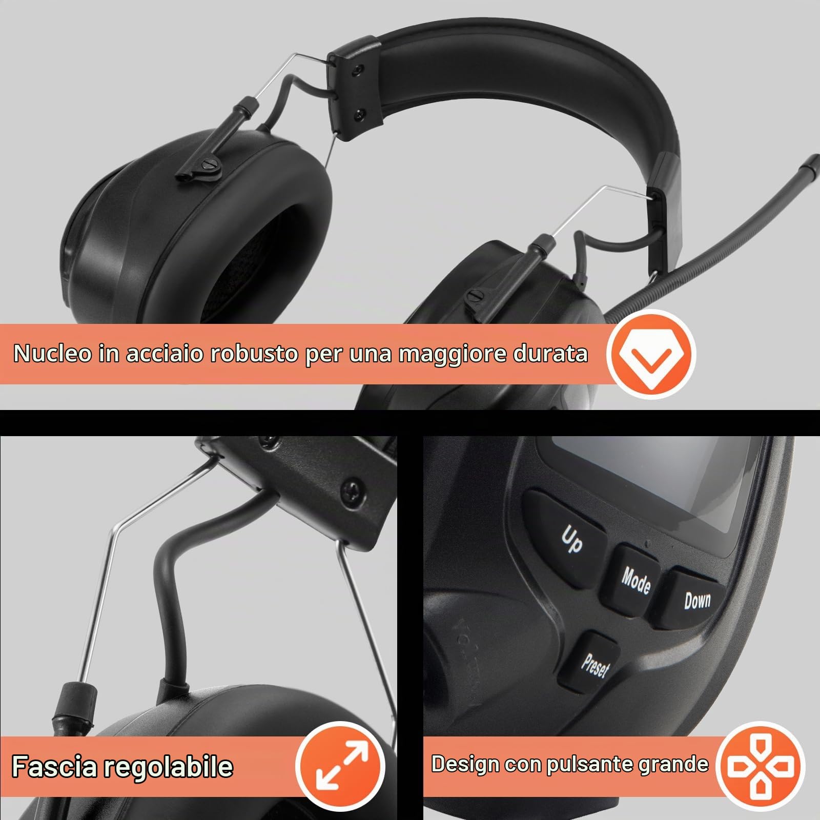 Cuffie Antirumore Bluetooth con radio DAB/DAB+/FM, microfono integrati, per taglio, segatura, officina,SNR 30dB