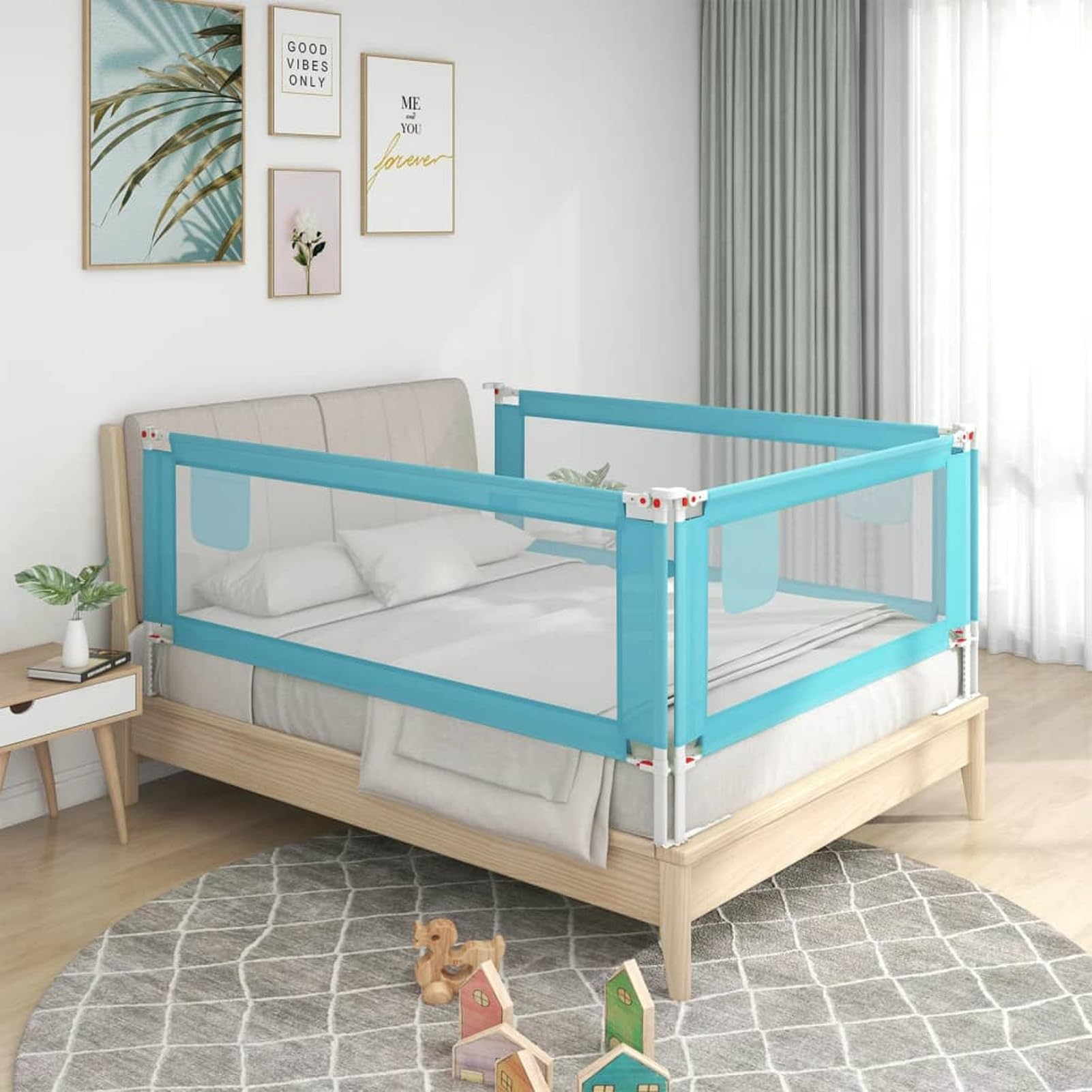 Gecheer Toddler Safety Bed Rail Bed Guard for Baby Children Blue 90x25 cm Fabric