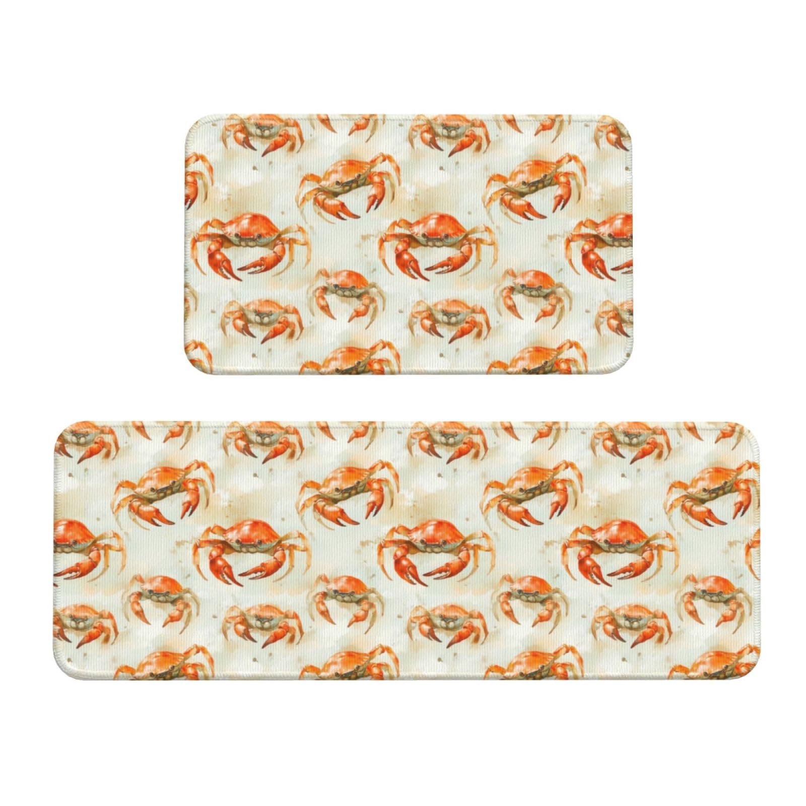 GVYGVY Antifatigue Kitchen Mats for Floor 2 Piece - Realistic Crab Print Kitchen Rugs Washable, Non Slip Runner Rug Standing Mat for Office/Bathroom/Laundry/Home Decor and Accessories