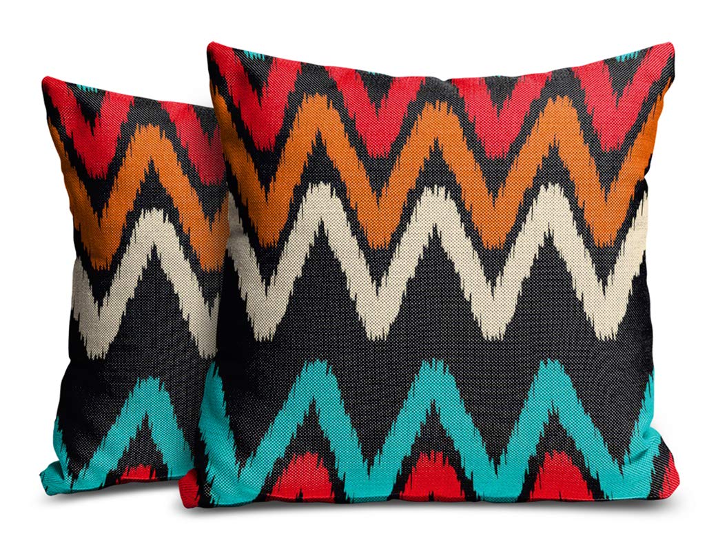 sleep nature's Jute Fabric Printed Decorative Throw, Pillow, Cushion Covers for Living Room, Bed Room, Sofa, Chairs (Multicolour, 24 x 24 Inches) -Set of 2