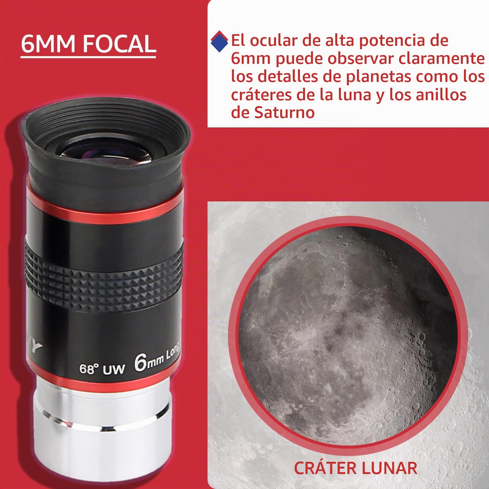 Svbony Ocular para Telescopio de 6 mm, Ocular Gran Angular de 68°, Ocular Planetario de 1,25", Accesorios para Telescopios Astronómicos con Lente FMC, para La Observación del Luna