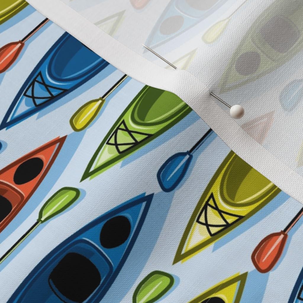 Spoonflower Fabric - Kayaks Blue Outdoor Yellow Green Water Sports Lake House Printed on Petal Signature Cotton Fabric by The Yard - Sewing Quilting Apparel Crafts Decor
