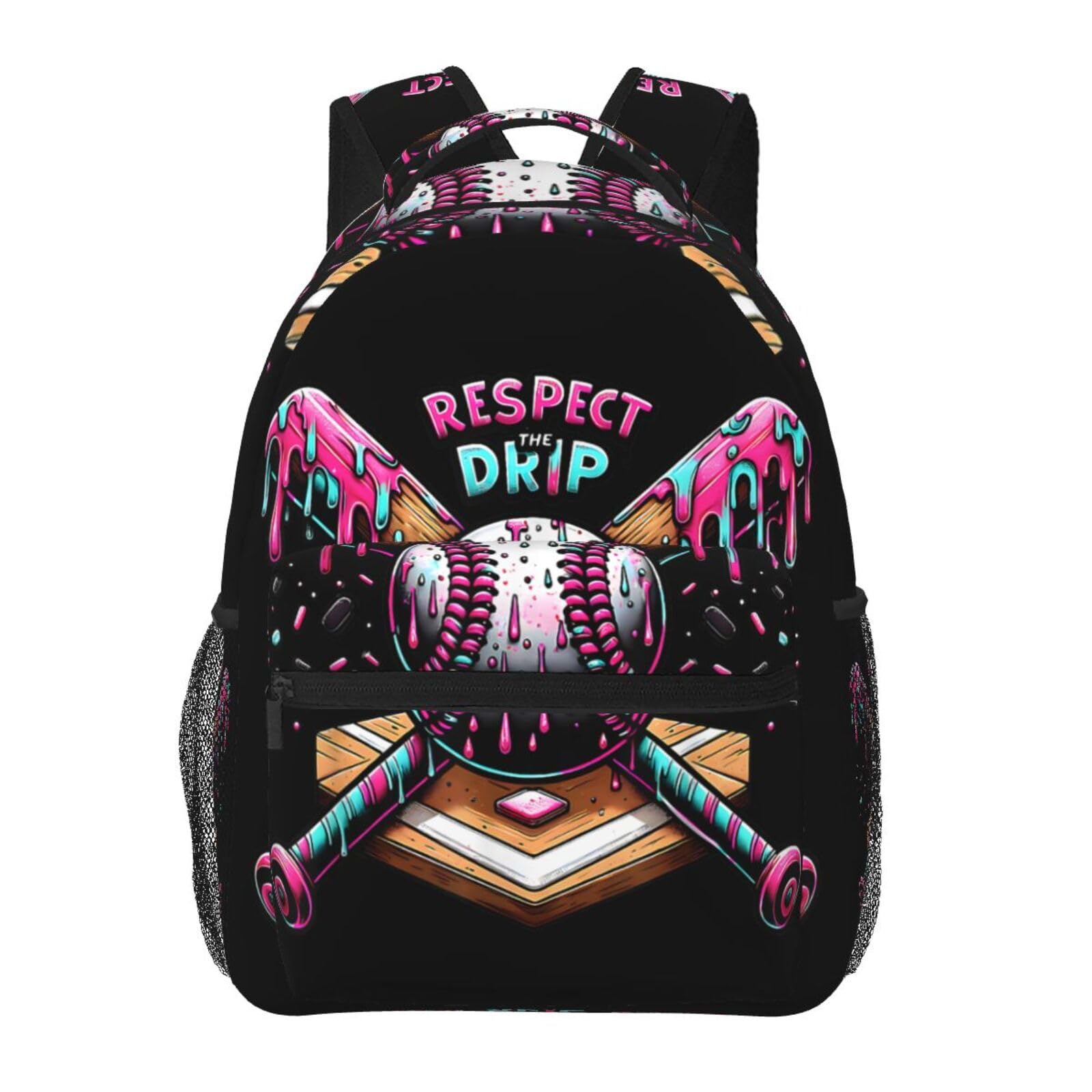 VKKOEWL Baseball Respect Drip Home Plate Dripping Game Day Backpack Lightweight Laptop Daypack Travel Double Shoulder Bag For Women Men