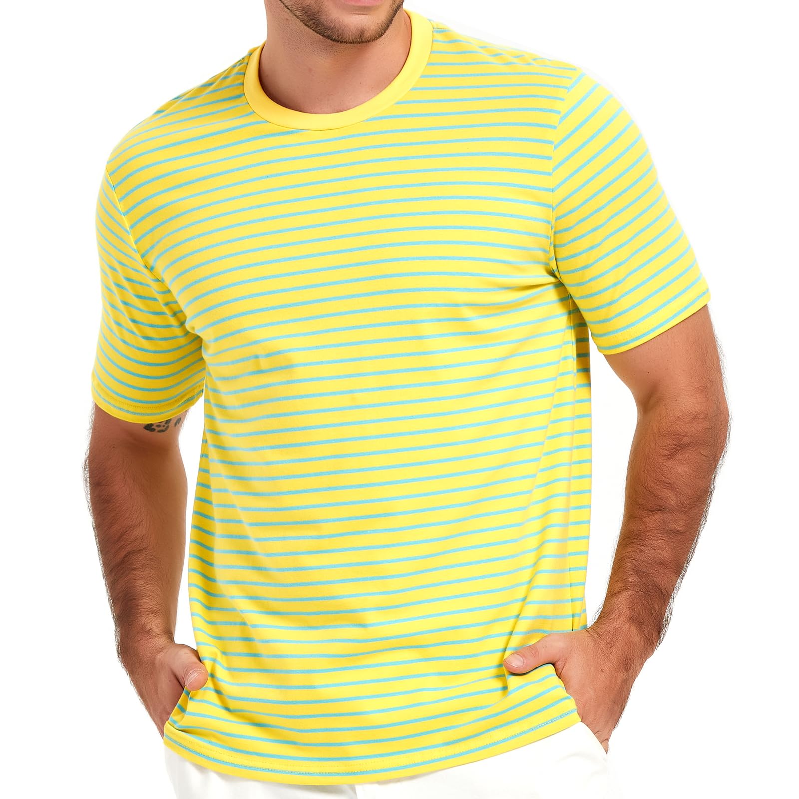 Gestreiftes Langarm/Kurzarm-Basic-T-Shirt mit Rundhalsaussch