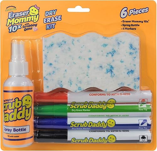 Scrub Daddy Juego de marcadores de borrado en seco con borrador, marcadores de borrado en seco para pizarra blanca y borrador de pizarra blanca,