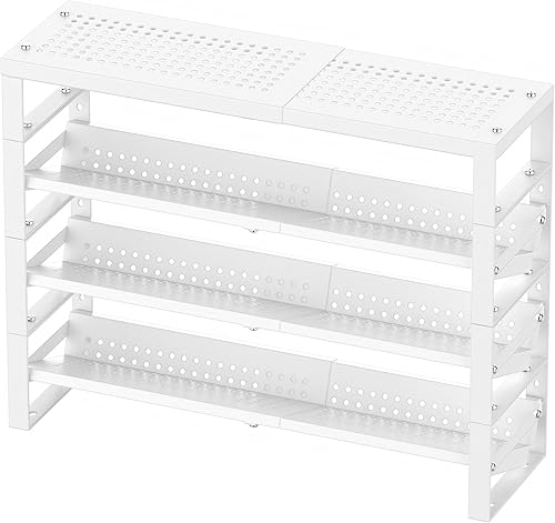 Miniatura 7 de Organizador de cocina ampliable, apilable y ajustable, estantes de almacenamiento de despensa de metal, estante de varios niveles para gabinete,