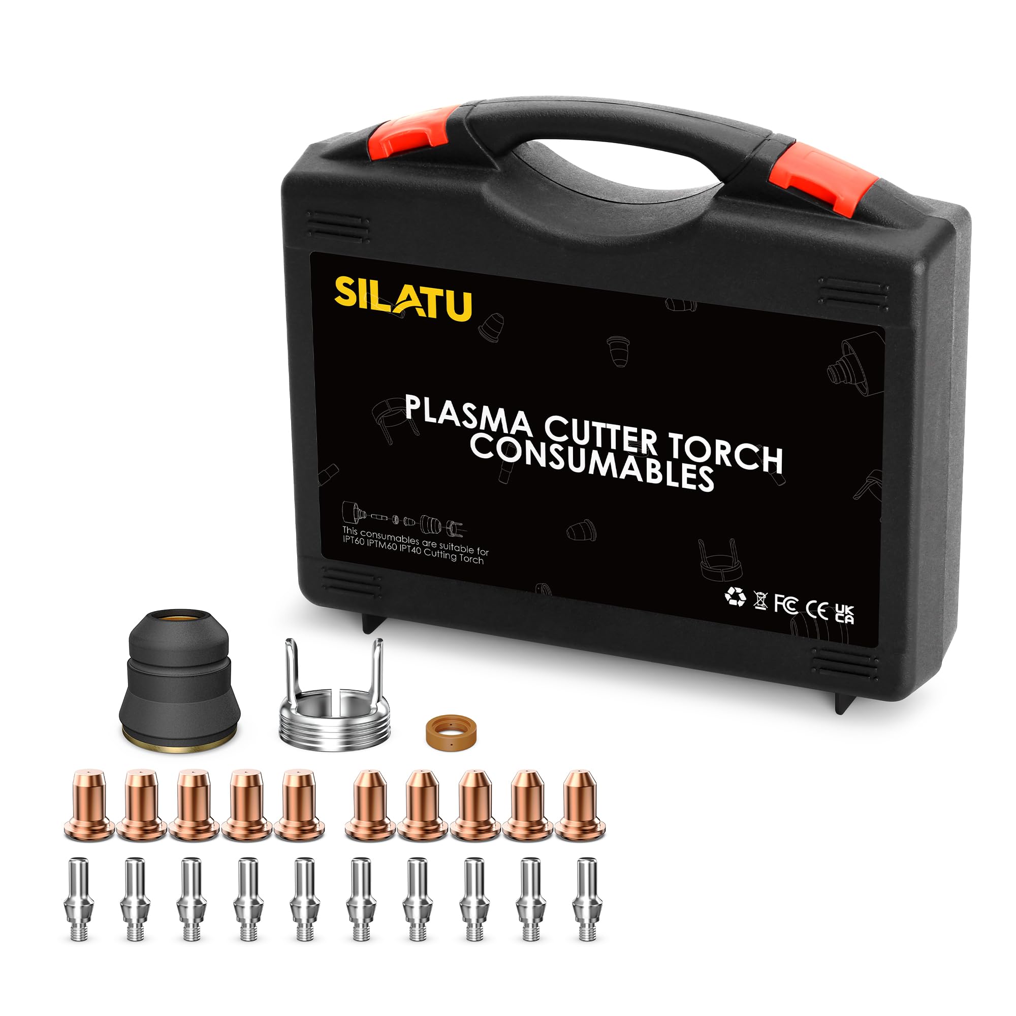 SILATU 23Pcs IPT60 Plasma Cutter Torch Consumables, .030'' & .045'' Plasma Cutter Torch Accessories for Blowback Plasma Cutter STC850P MAX, STC650P