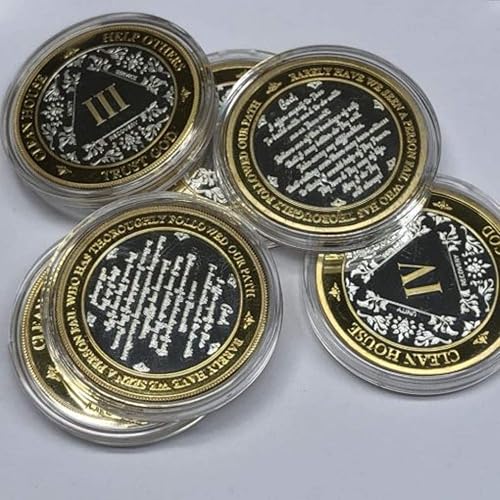 Miniatura 8 de Regalos anónimos de alcohólicos de plata y oro, moneda de sobriedad de 1 a 60 años, medallón AA con soporte para monedas AA, chips AA de 1.575 in y