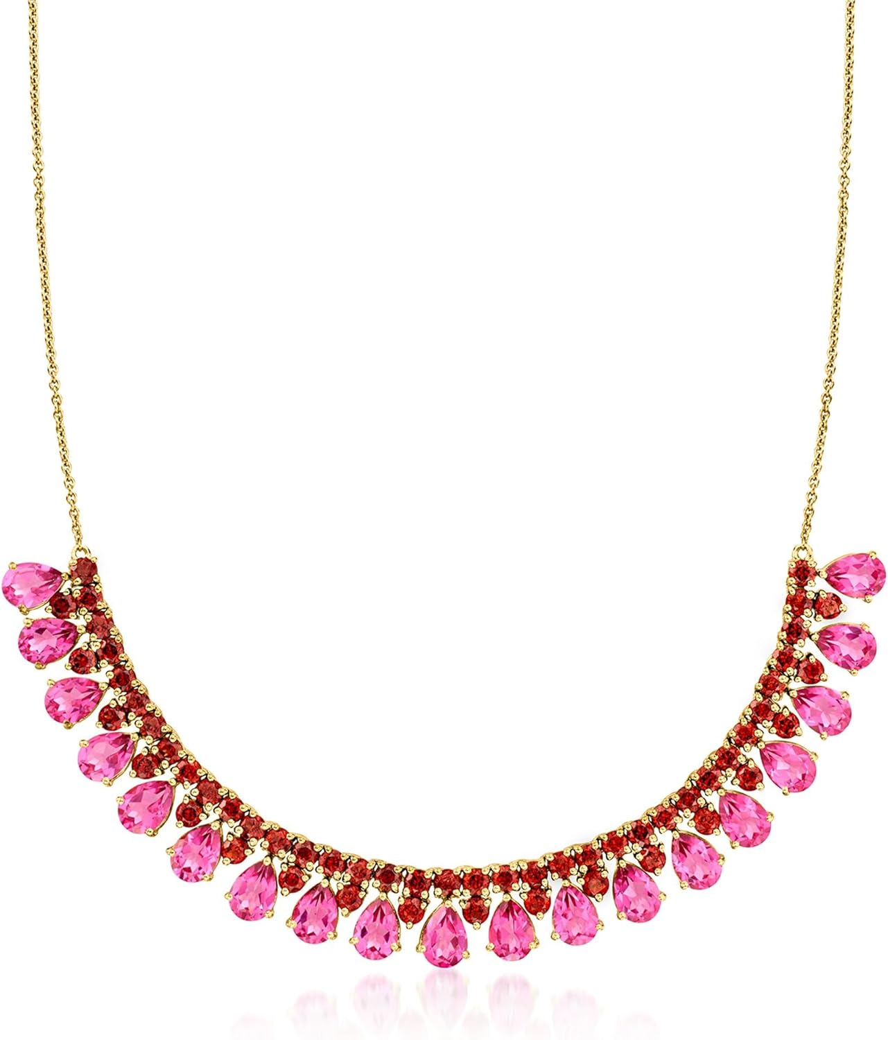 Ross-Simons 16.00 ct. t.w. Pink Topaz and 9.00 ct. t.w. Garnet Necklace in 18kt Gold Over Sterling. 18 inches