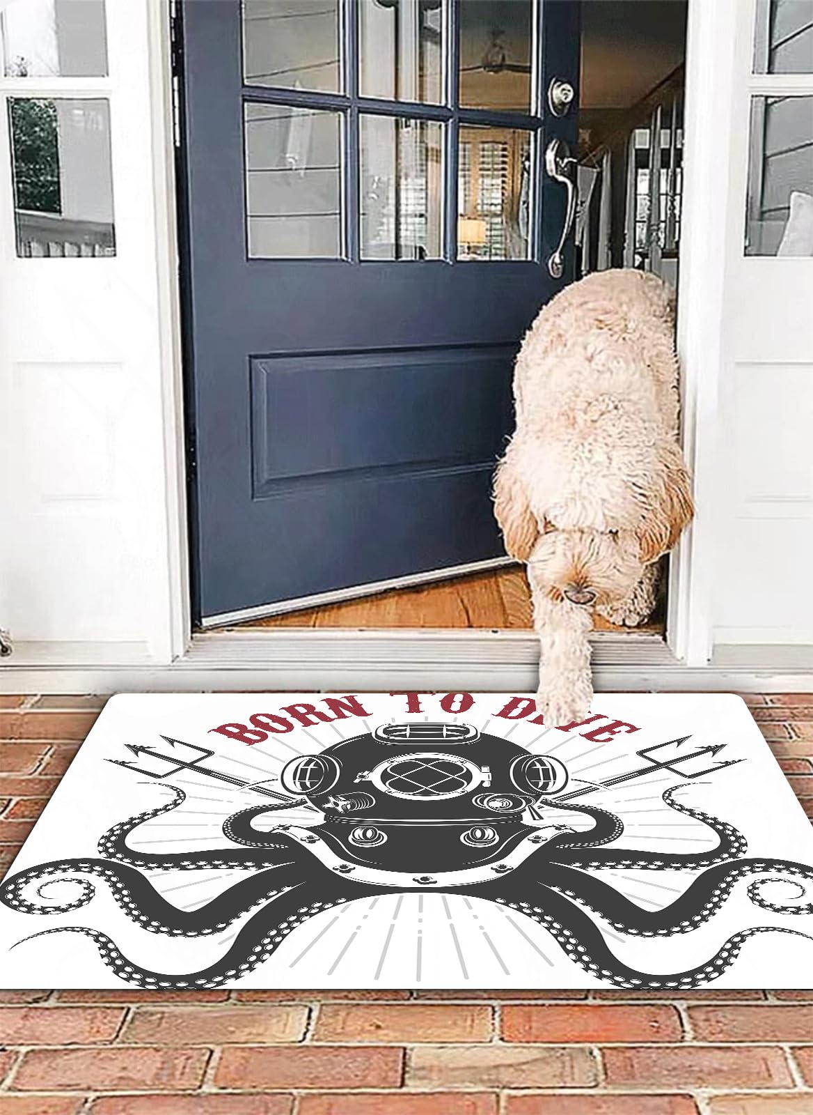 OHJEAJDS Bath Mat 20x31 in,Non-Slip Washable Bathroom Mat,Extra Soft and Absorbent Bath Mats for Bathroom Floor,Tub,Shower,Octopus, octopus with two tridents and diver pattern born to dive with this
