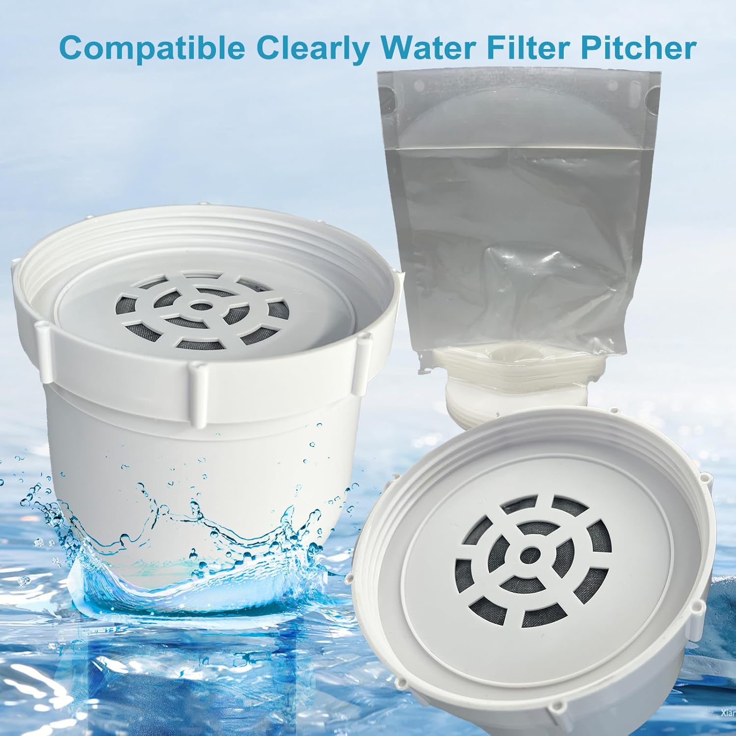 2-pack Water filtered Replacement Filter Compatible with Clearly filtered Water Pitcher 100-gallon service life 2 coconut shell activated carbon filters + 1 pre-rinse bag