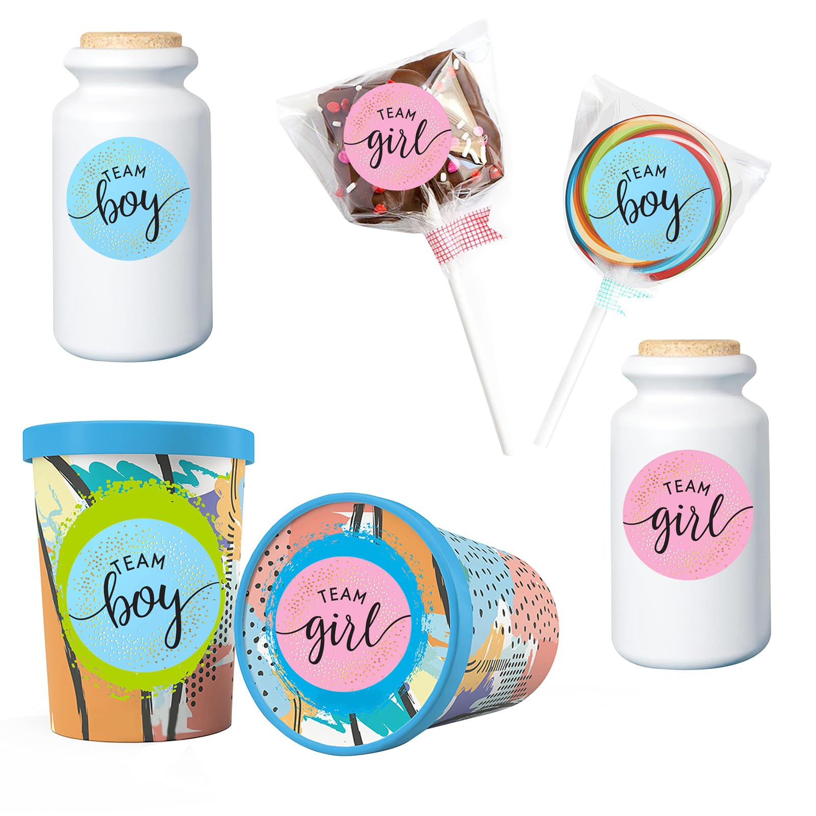 Etichette Baby Party 96 Adesivi Gender Reveal Party - Decorazioni Baby Shower Team Maschio E Femmina Con Sticker Rotondi Blu E Rosa Etichette Rivelazione Genere
