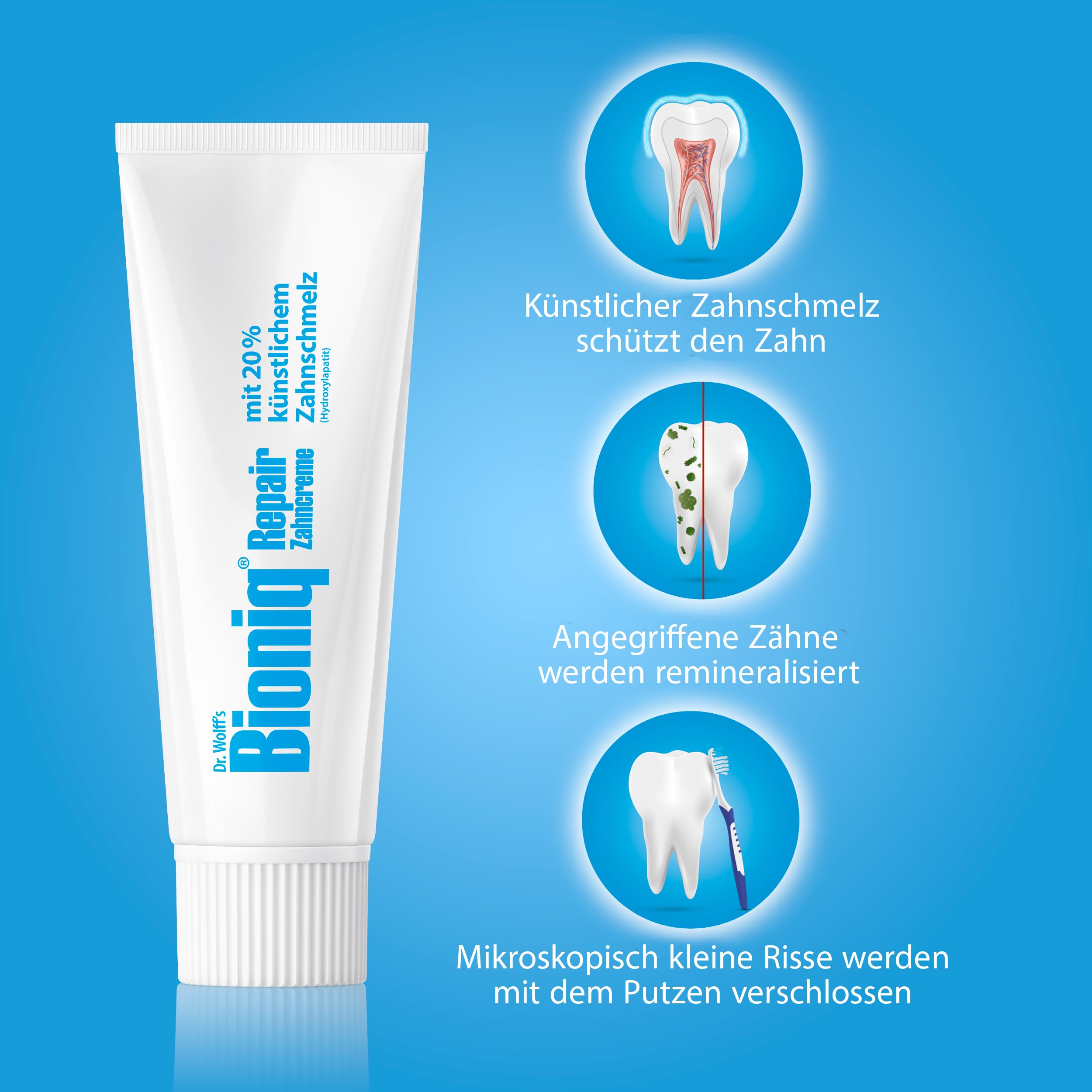 Bioniq® Dentifricio di riparazione - 6 x 75 ml - dentifricio riparativo con smalto artificiale, idrossiapatite protegge e rafforza lo smalto dei denti, senza fluoro