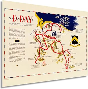 HISTORIX 1944 D Day Normandy Map - 18x24 Wall Art