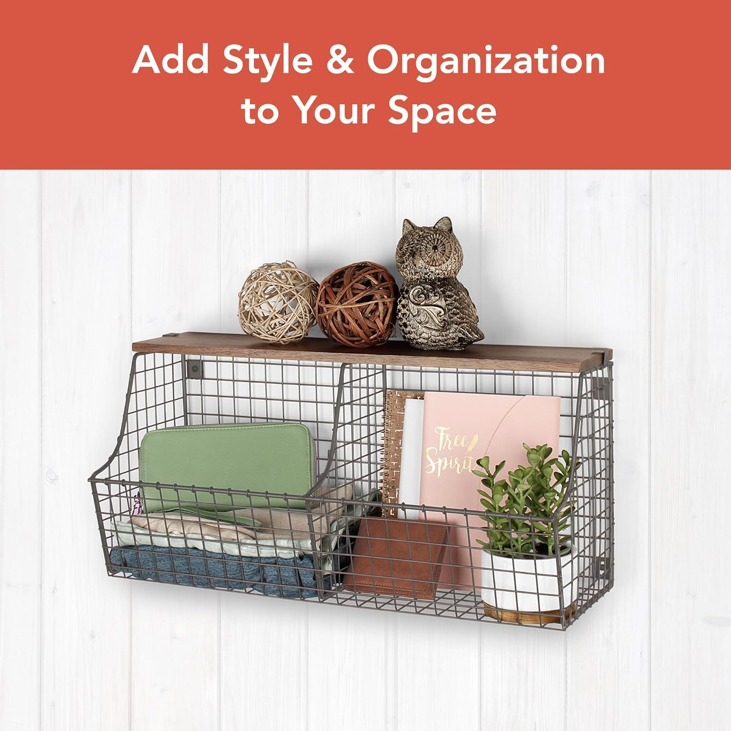Amazon.com: Spectrum Double Bin Hanging Wire Basket with Wood Top