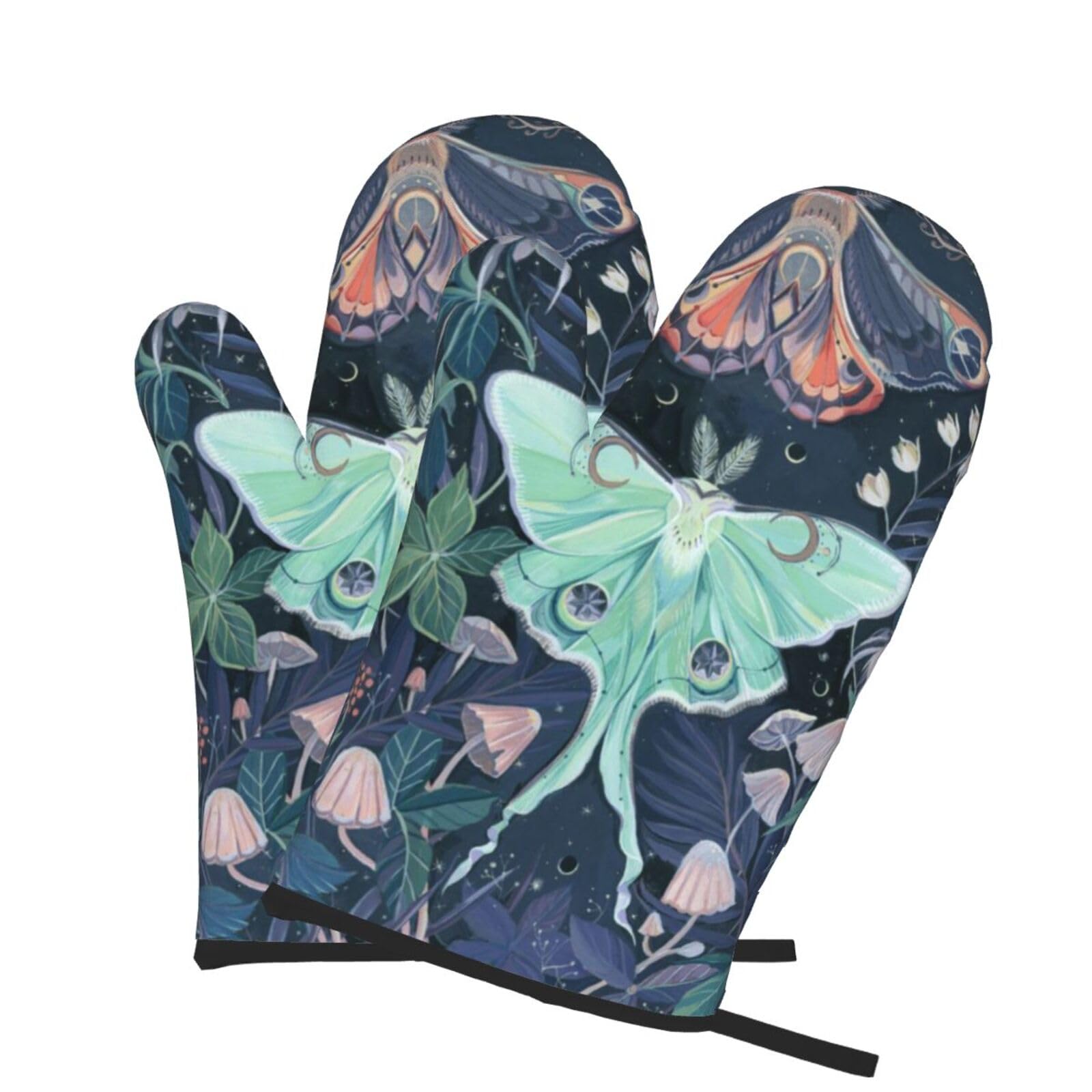 Oven Mitts Set of 2 Pcs, Watercolor Butterfly Art Prints Heat Resistant Kitchen Gloves for Cooking Baking Grilling