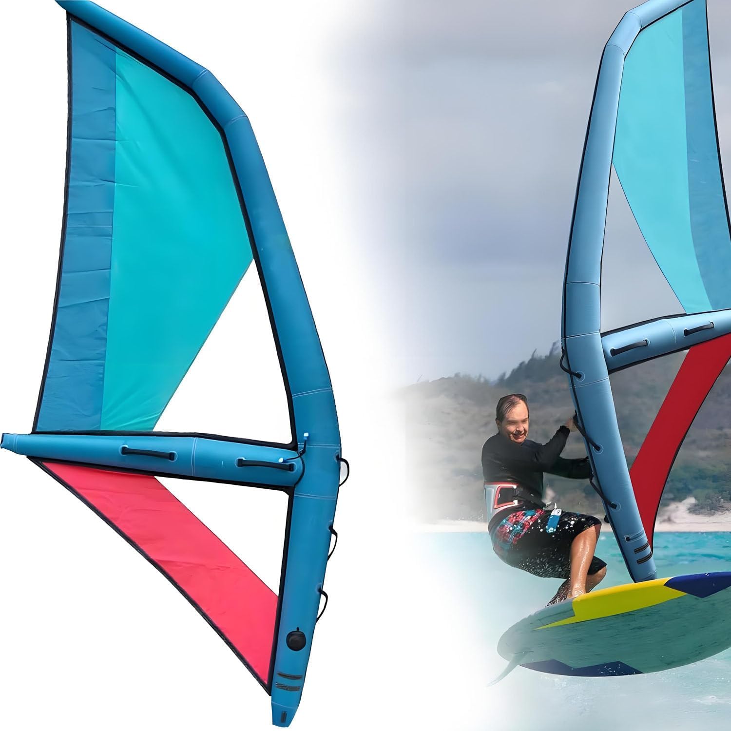 Oxford Cloth + Windsurf Sail PVC，Windsurf Sail for Adults，Inflatable Sailing Sail，360° Rotatable Base ，Visualization Window for Surfing & Water Play