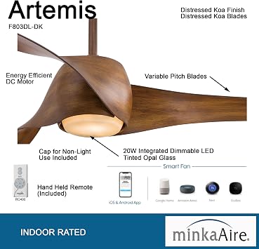 Minka-Aire F803DL-DK Artemis LED 58 Ceiling Fan with Lights & Remote Control, Distressed Koa