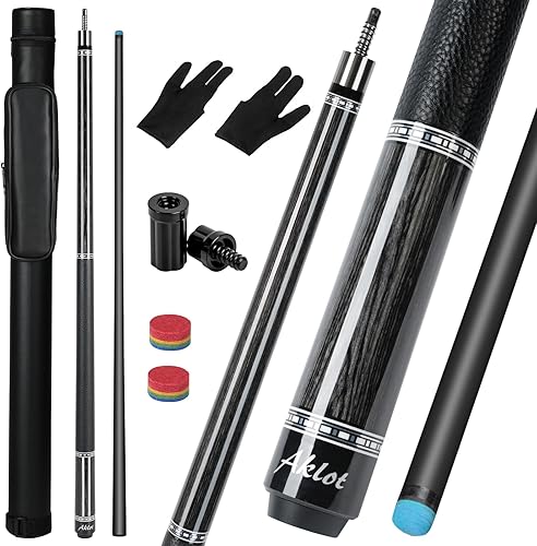 Miniatura 13 de AKLOT Taco de billar de fibra de carbono, 58 pulgadas, 19 onzas, barra de billar profesional de baja desviación, punta de 0.492 in, tope de arce