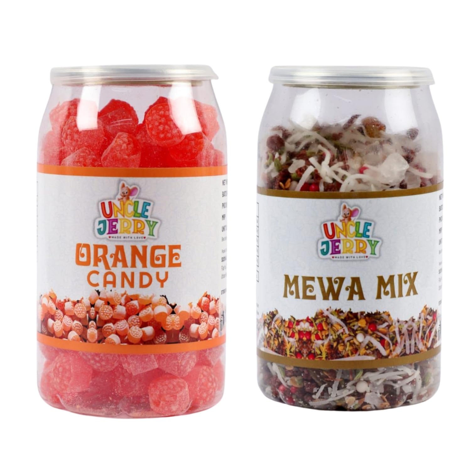 Uncle Jerry Combo Of Sugar Candy Orange Flavour Toffee Jar And Mix Mawa Sufa | 250 Gram Each