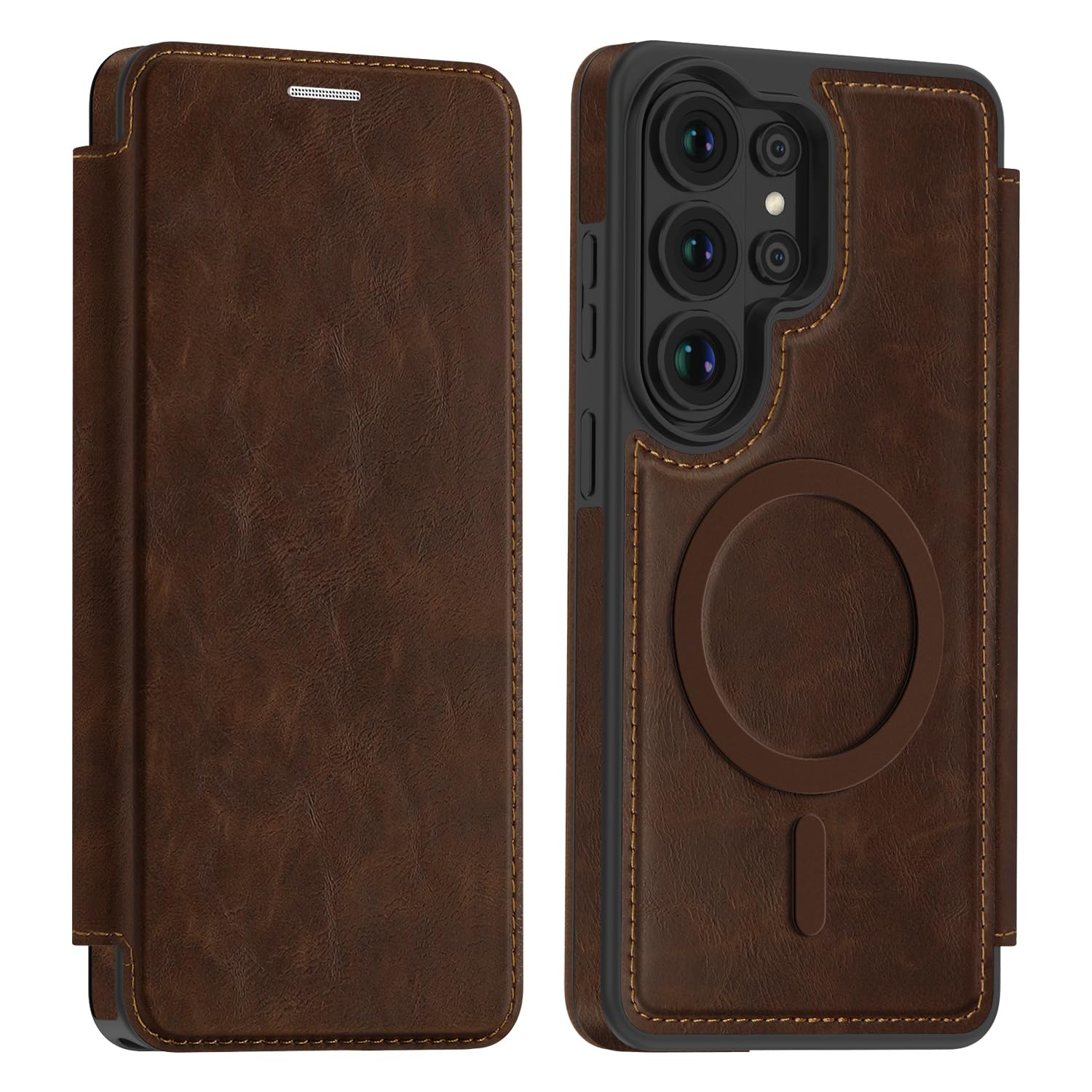 Lunivop Compatible with Samsung Galaxy S26 Ultra Case 2026 6.9 '' Flip Cover PU Leather RFID Blocking Card Holder Wallet 【Compatible with Magsafe】 Magnetic Phone Case for S26 Ultra (Dark Brown)