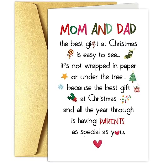 Obbyidk Adorable Christmas Card for Dad Mom, Holiday Card from Son Daughter, Cute Parents Xmas Gift, Poem Christmas Card