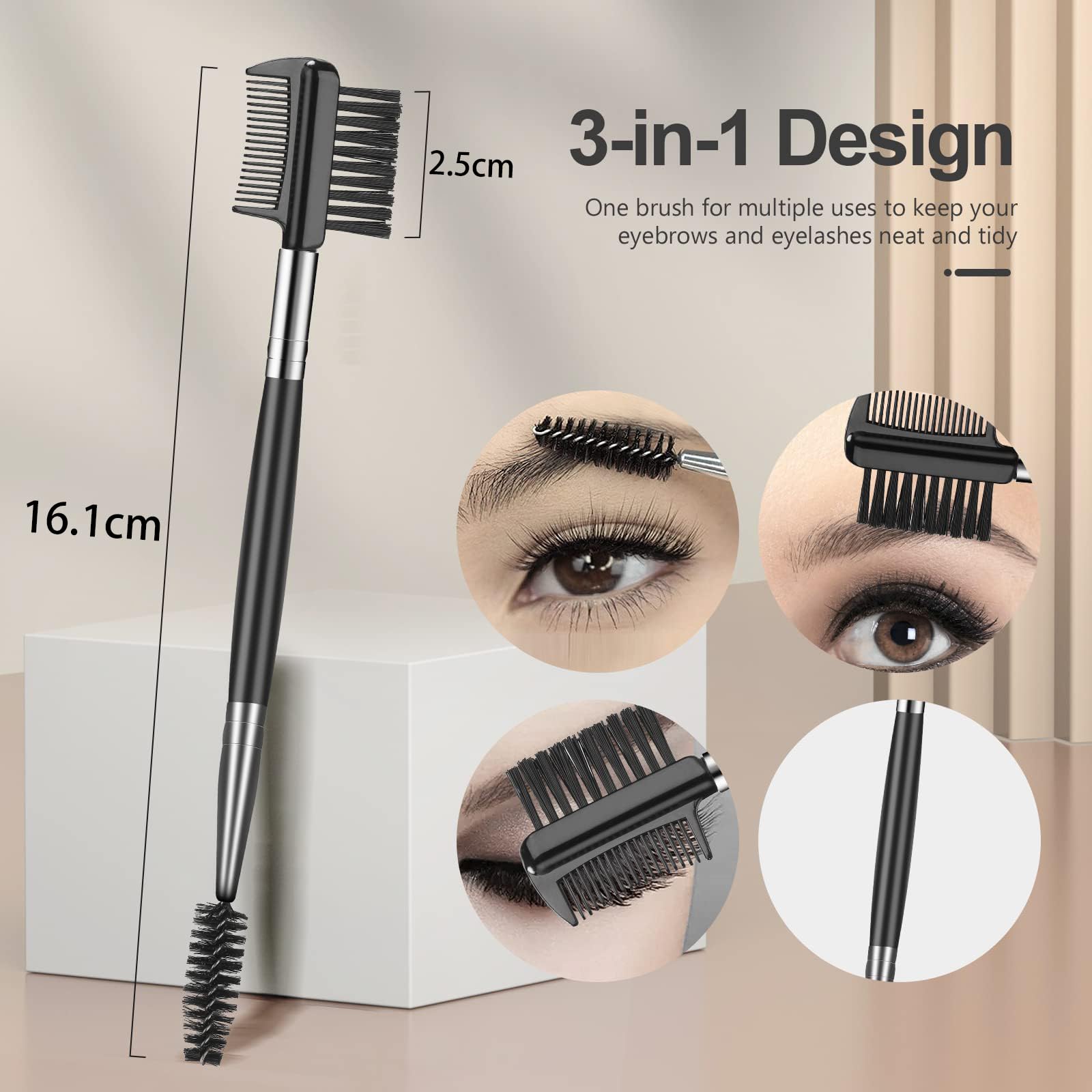 Eyebrow Brush Eyelash Separator Brow Comb & Lash Spoolie Professional Eye Makeup Tools beautiful separated lashes. (3 Pieces Set) - Image 4 thumbnail