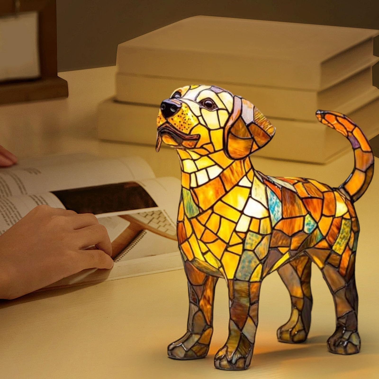 Dog Lamp Stained Glass Lamp, Led Dog Series Art Night Light, Resin Dogs Bedside Lamps, Cute Animal LED Table Plug in Lamp, Living Room and Bedroom Home Decoration for Dog Lovers and Pet Owners (C)