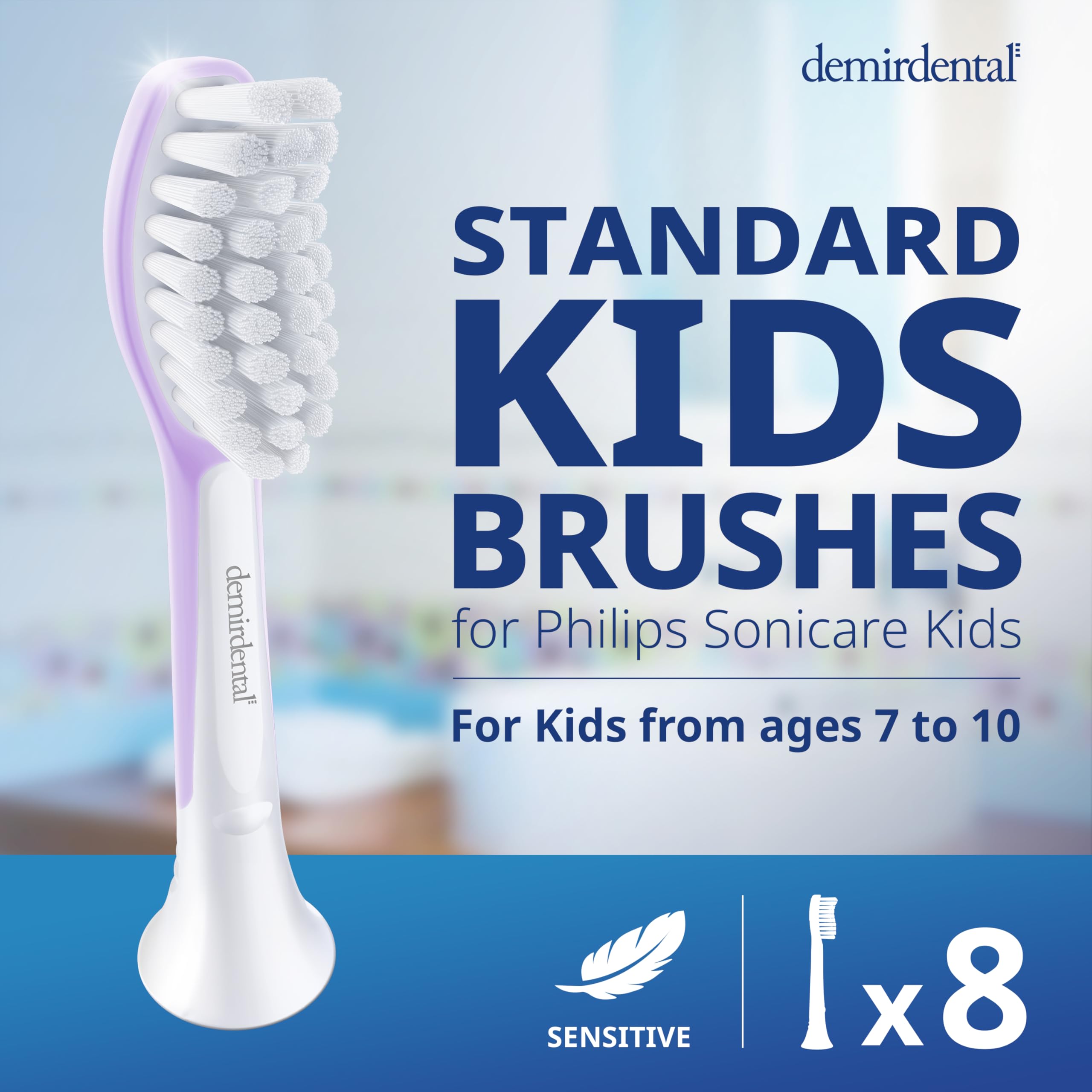 demirdental Testine di ricambio per spazzolino da denti per bambini, compatibili con Philips Sonicare Kids, testine di ricambio Sensitive dai 7 ai 10 anni, lilla, sostituiscono HX6048-confezione da 8