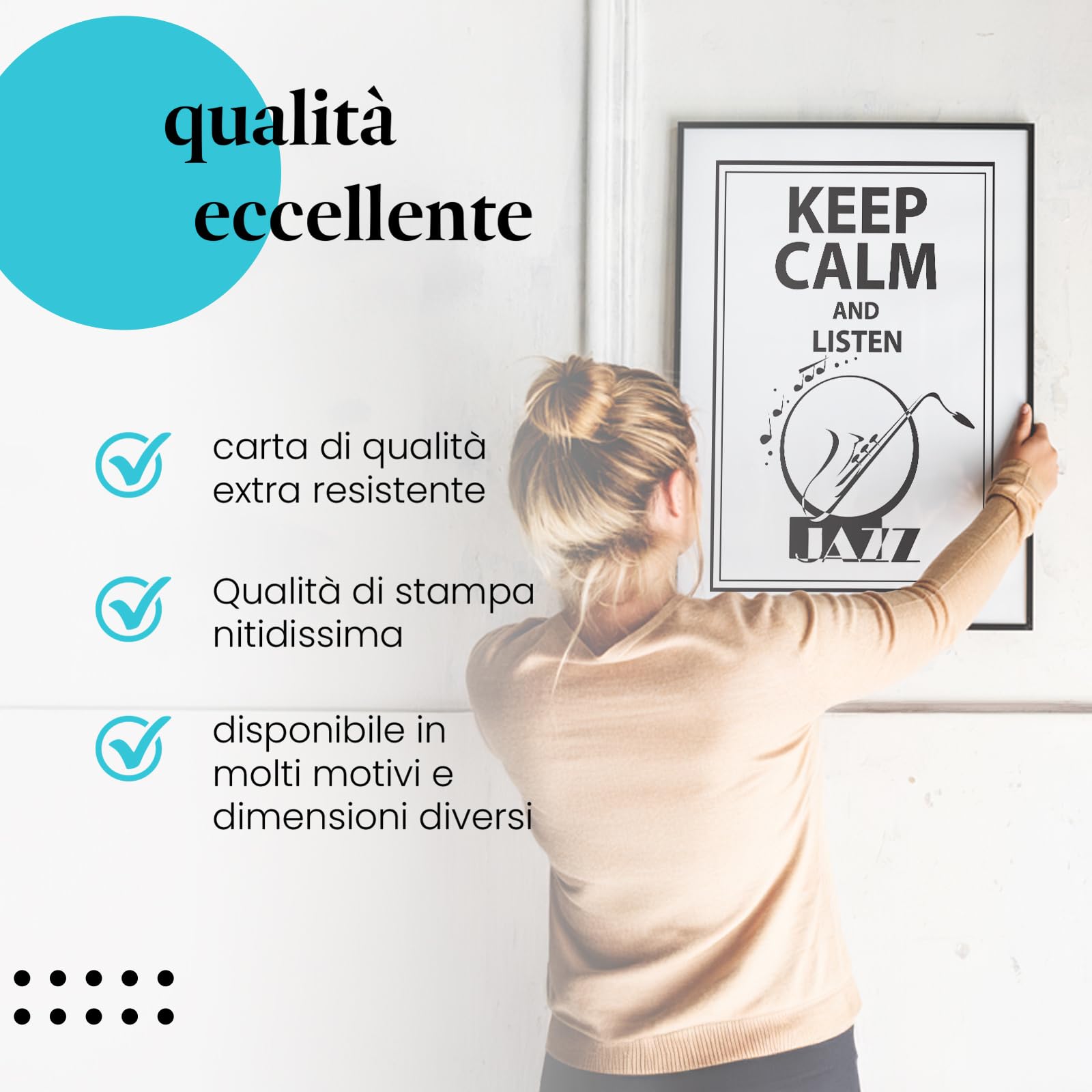 Postereck - 1013 - Poster jazz, Keep Calm musica cartello sassofono - Stampa con Scritta, Decorazione da Parete, Arredamento Interni, Stampa Fotografica - Tela - 100,0 cm x 75,0 cm
