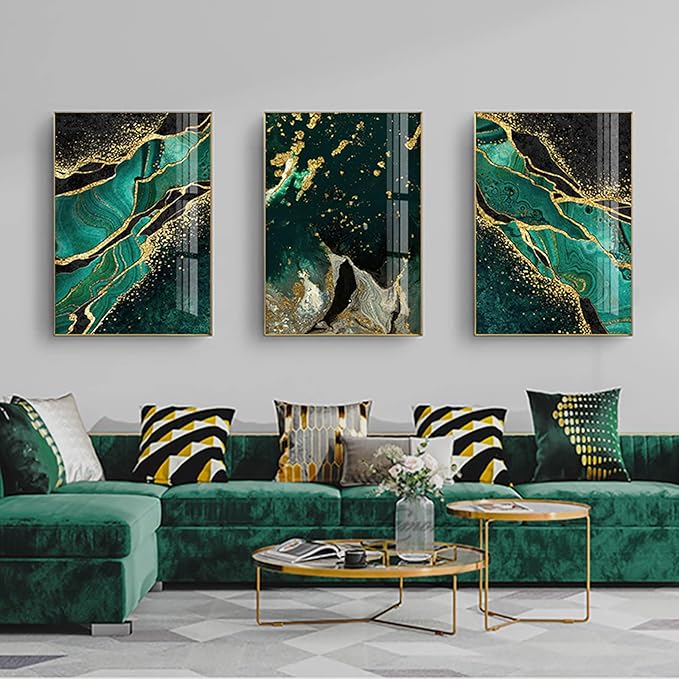 Green Gold Marble Canvas Wall Art Modern Abstract Dark