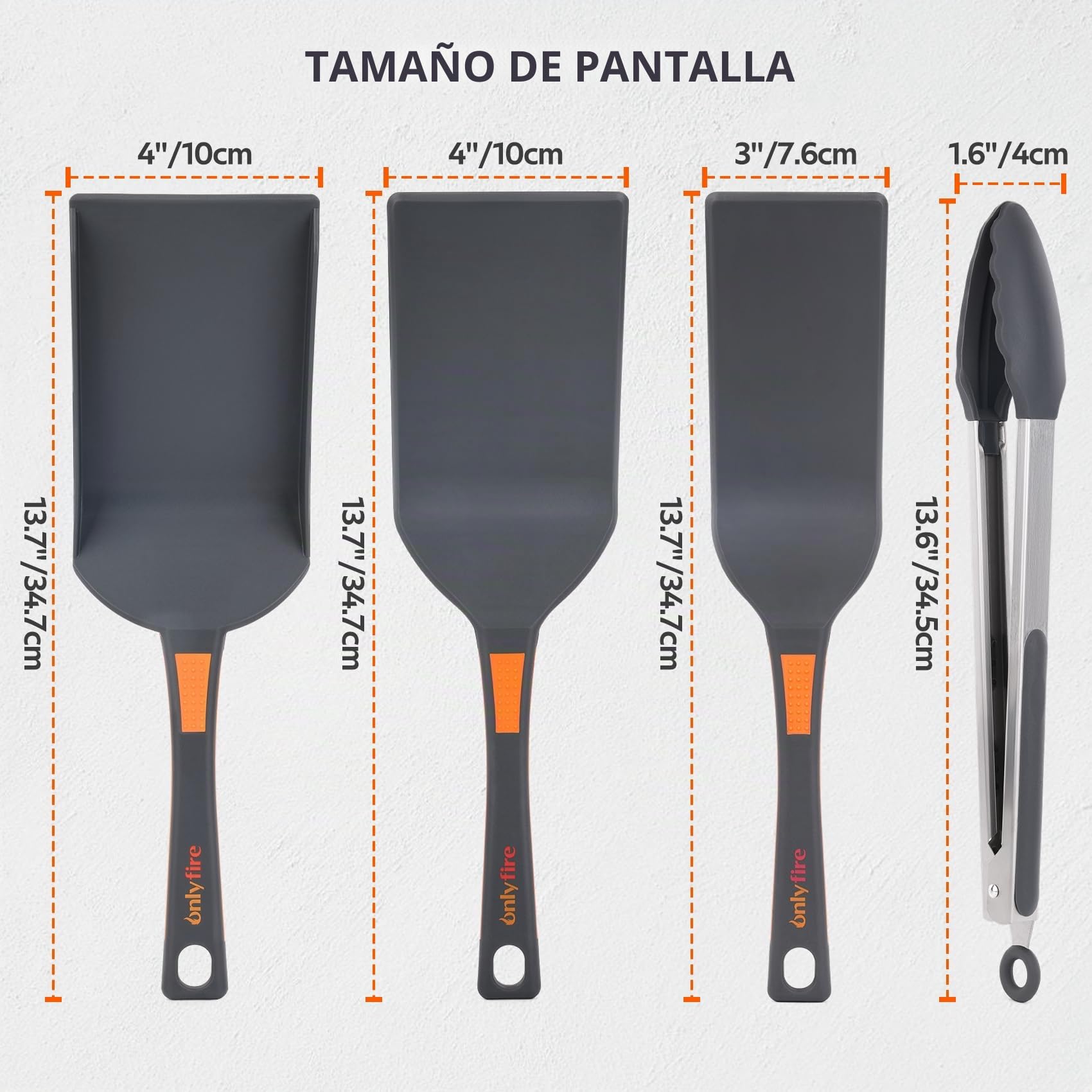 Onlyfire Kits de Utensilios Profesionales de Nylon para Barbacoas, 2 Espátulas para Plancha, Cuchara para Plancha y Pinza de Cocina, Utensilios para Barbacoa y Cocina al Aire Libre